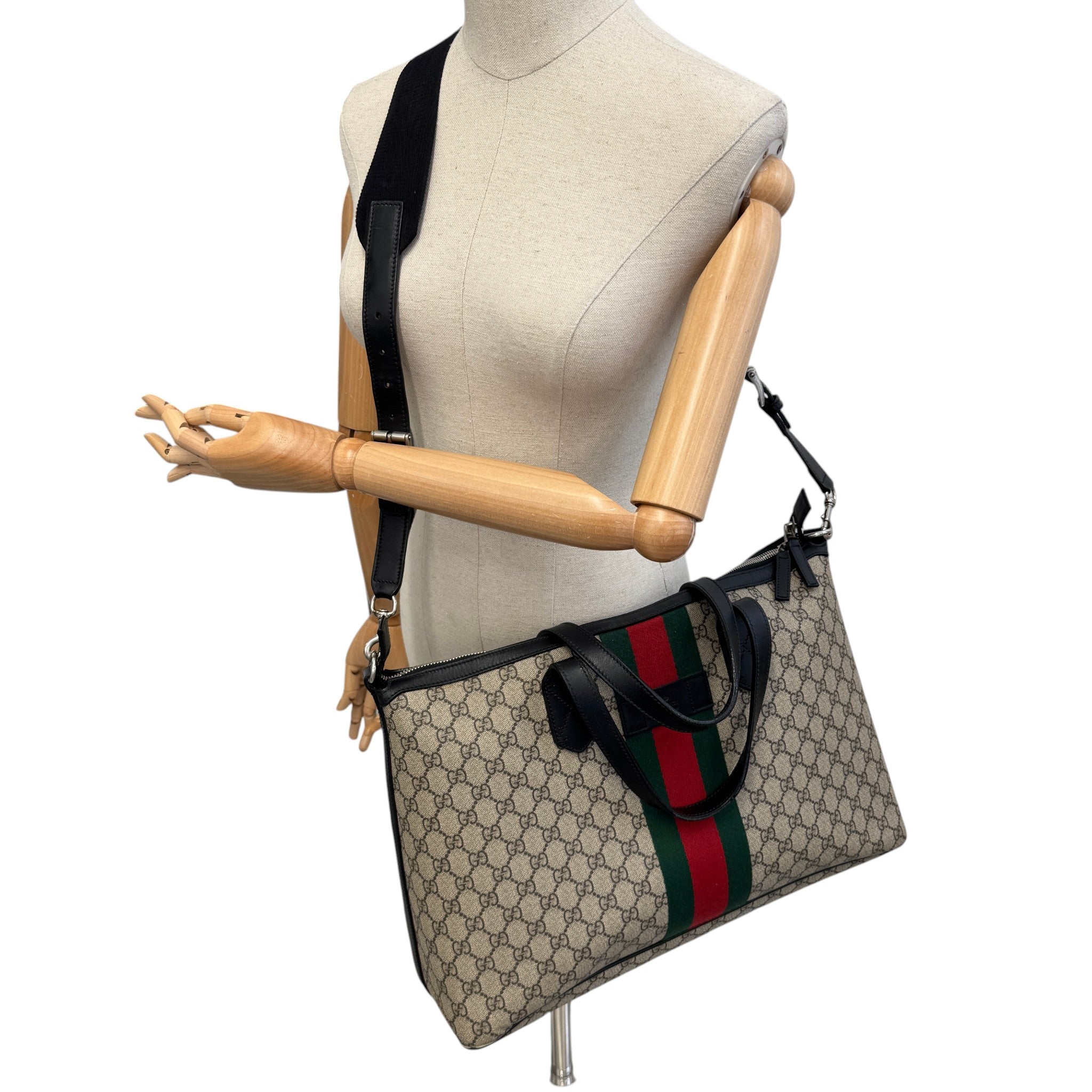 Women's Gg Supreme Web Stripe Tote Bag Beige