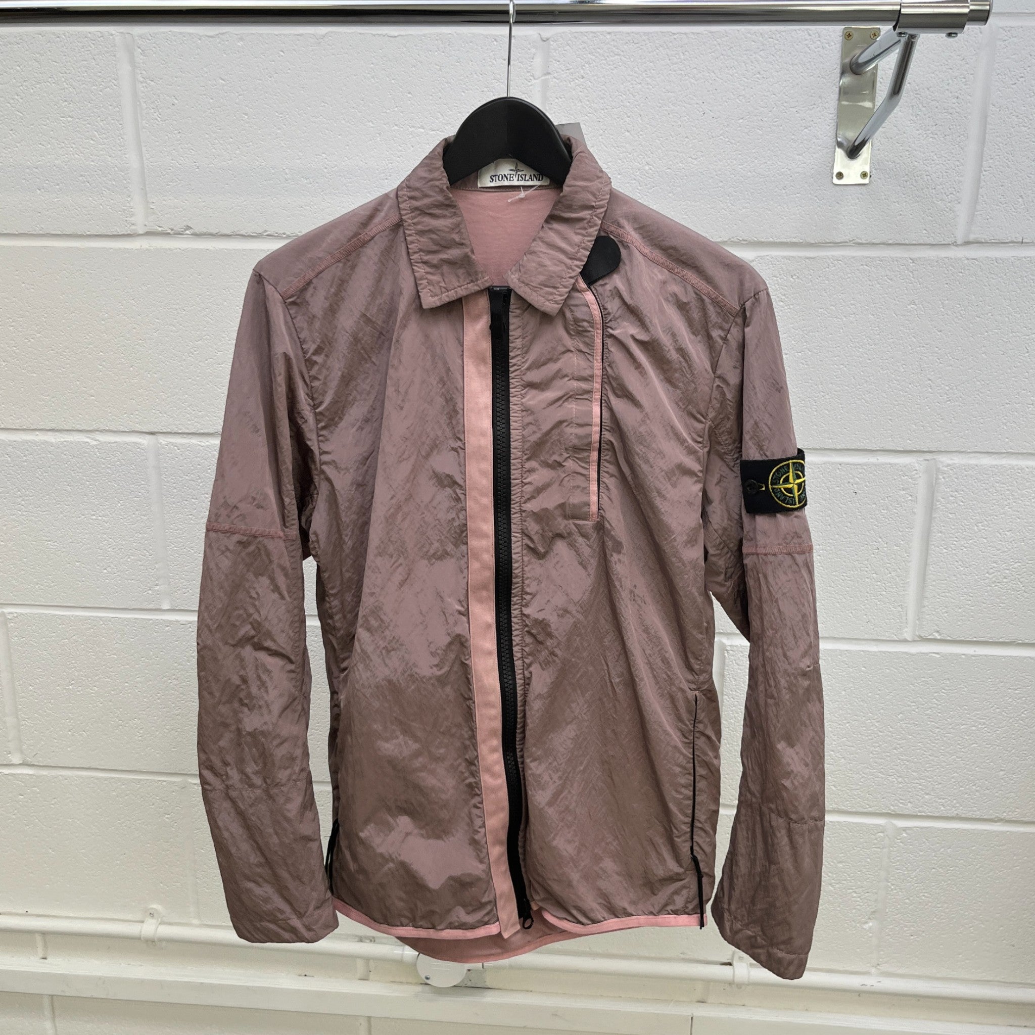 Men's Applique Nylon Metal OverShirt Pink Size S