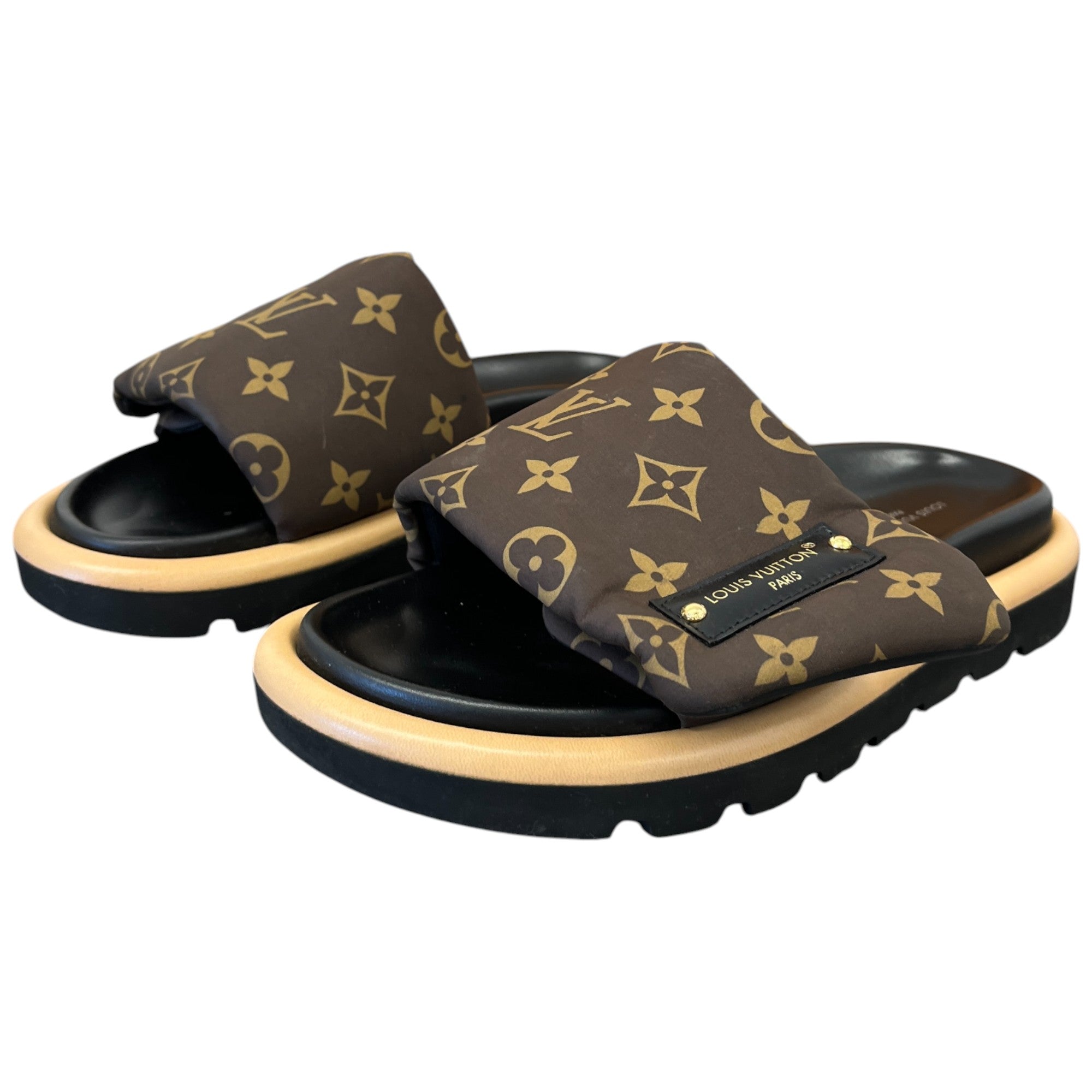 Women's Pool Pillow Flat Comfort Slides Brown Size EU 35 / UK 2