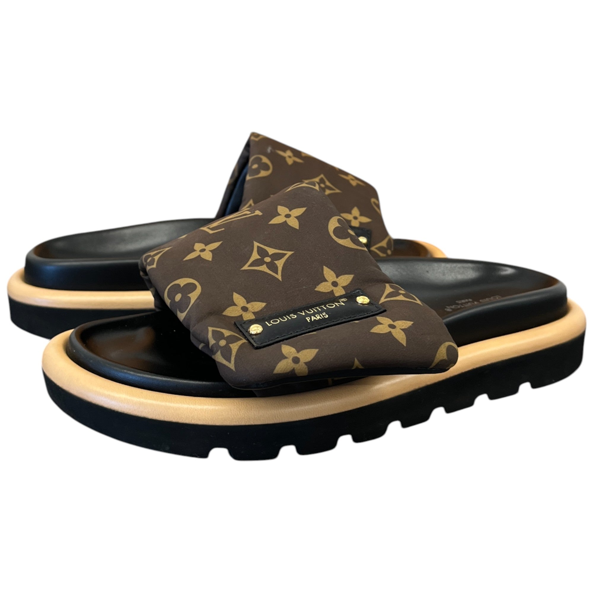 Women's Pool Pillow Flat Comfort Slides Brown Size EU 35 / UK 2