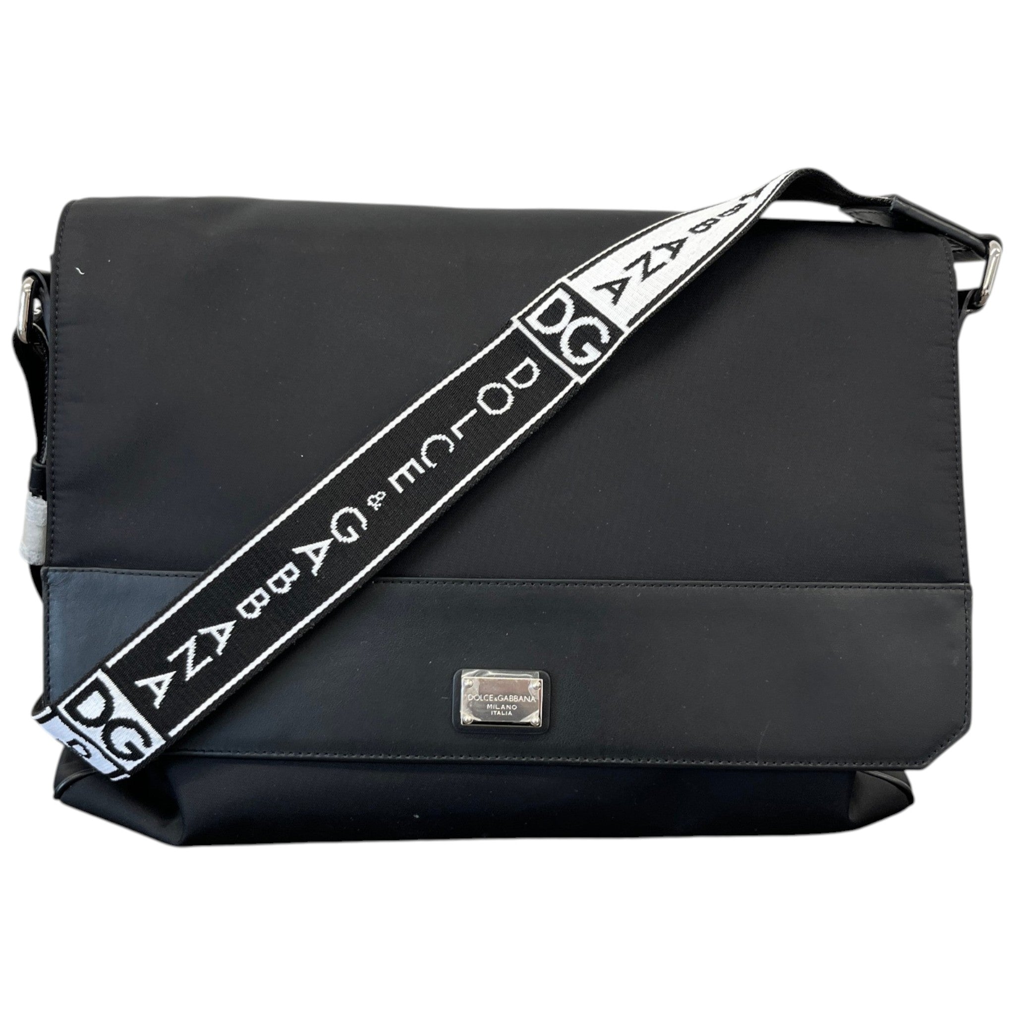Men's Plaque Logo Messenger Bag Black