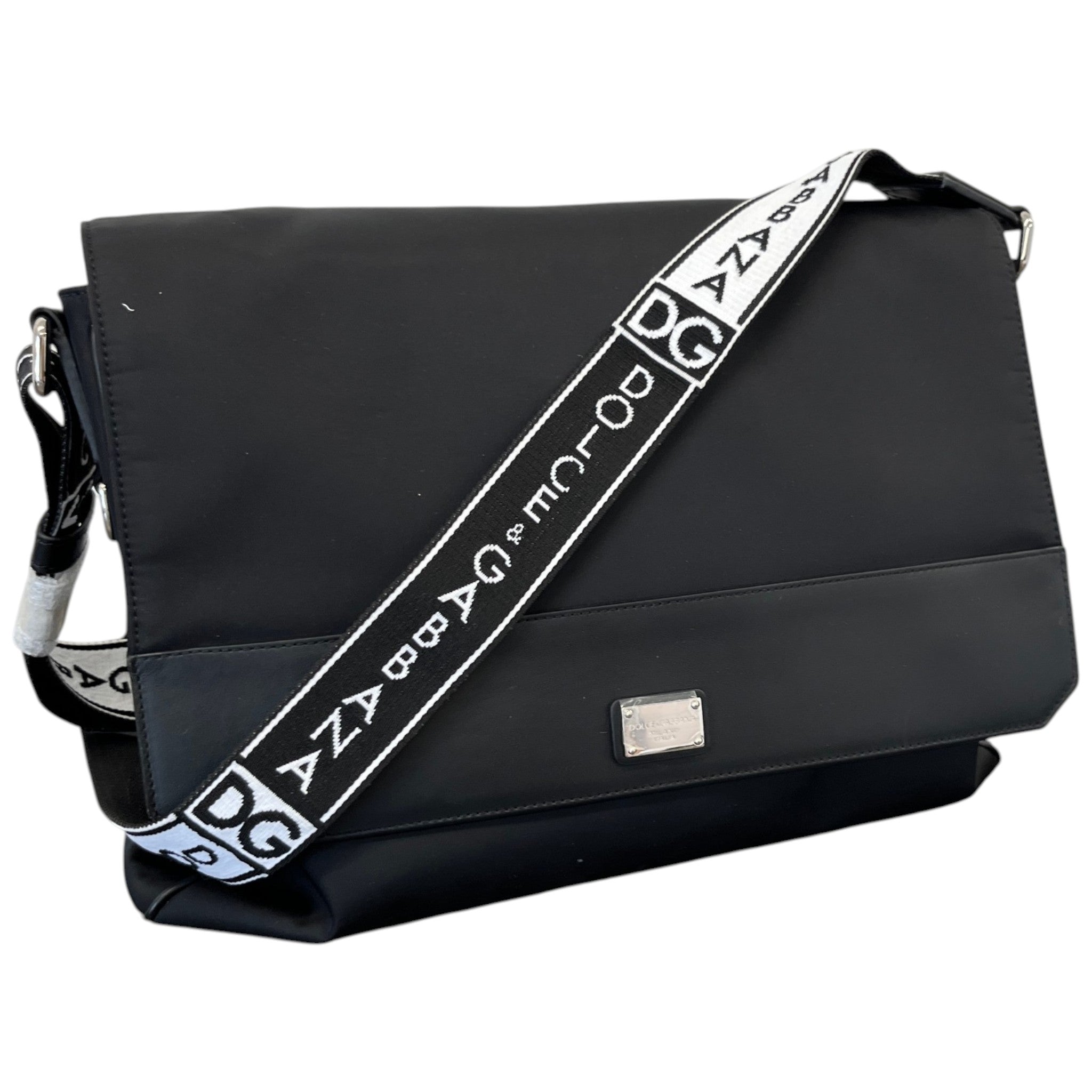Men's Plaque Logo Messenger Bag Black