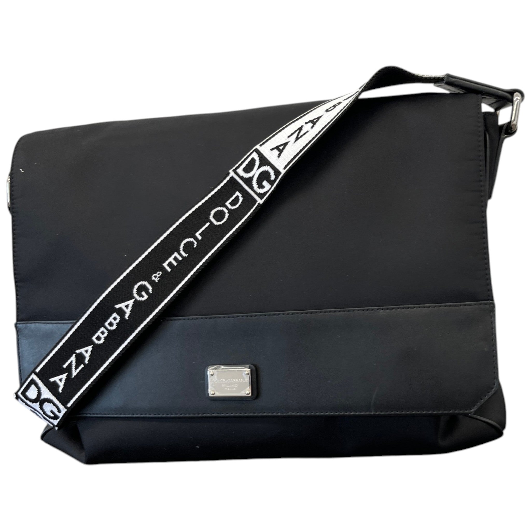 Men's Plaque Logo Messenger Bag Black