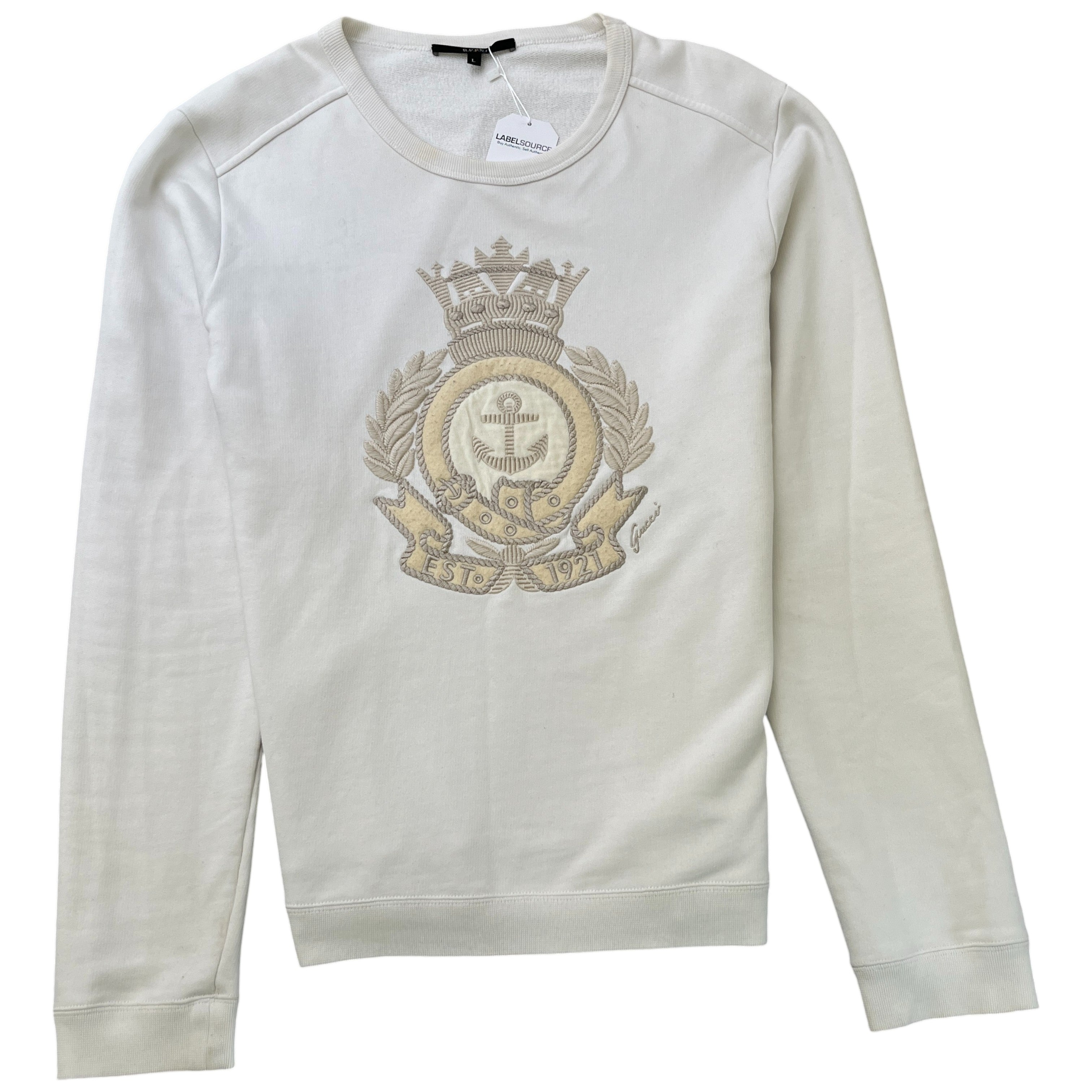 Men's Embroidered Anchor Long Sleeve T-Shirt White Size L