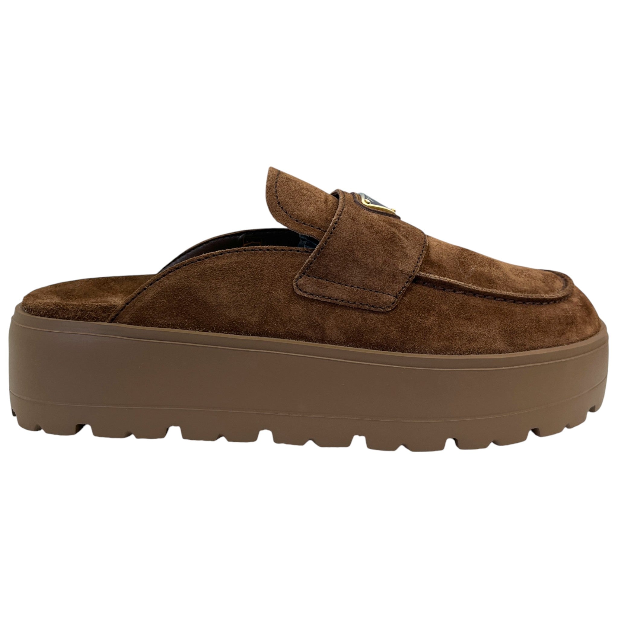 Women's Plaque Logo Flatform Mules Brown Size EU 39.5 / UK 6.5