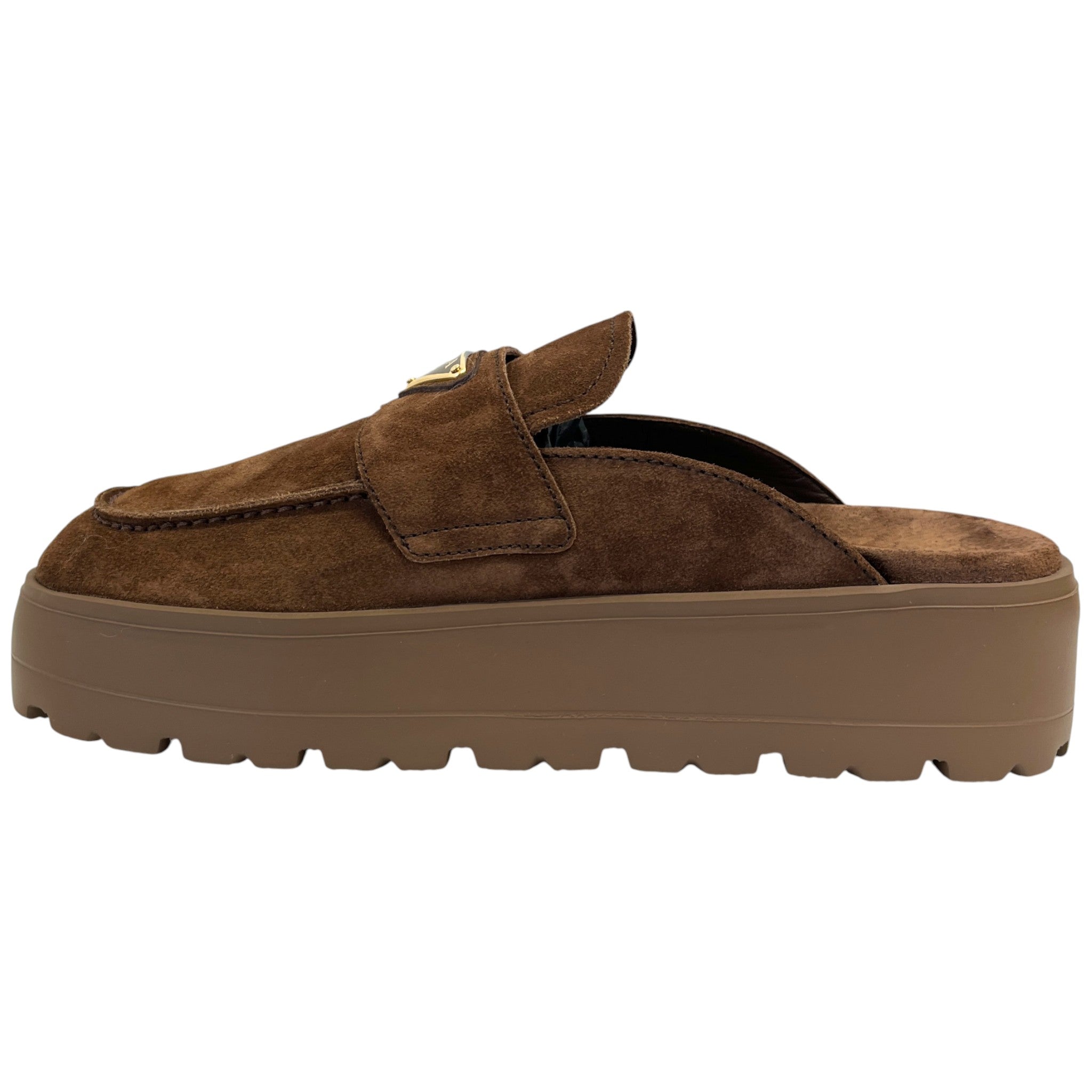 Women's Plaque Logo Flatform Mules Brown Size EU 39.5 / UK 6.5