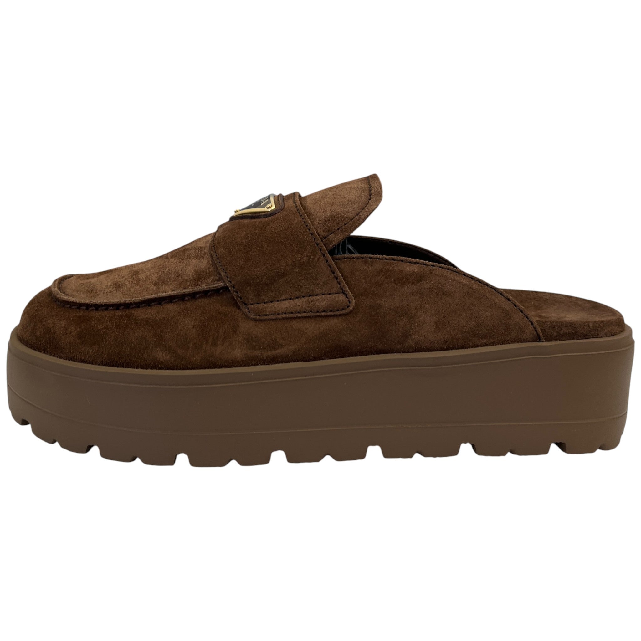 Women's Plaque Logo Flatform Mules Brown Size EU 39.5 / UK 6.5