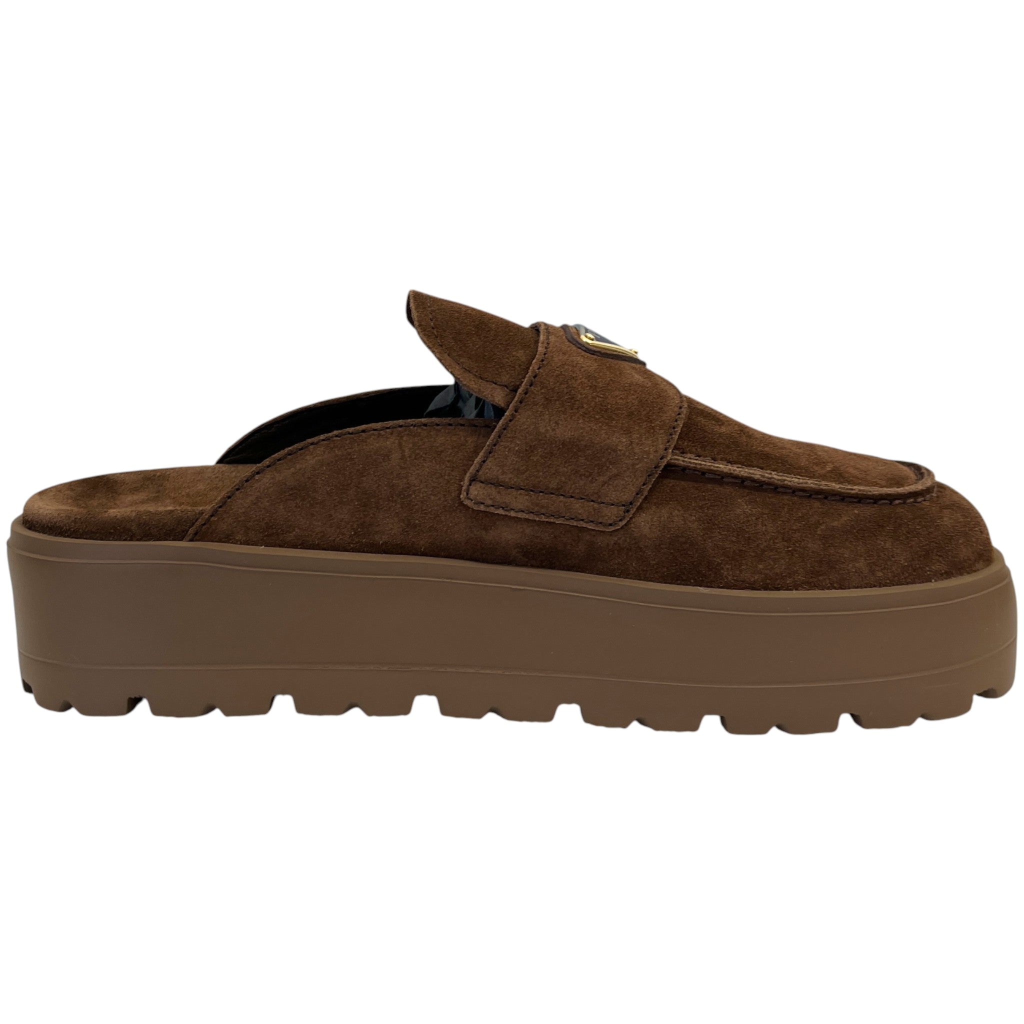 Women's Plaque Logo Flatform Mules Brown Size EU 39.5 / UK 6.5