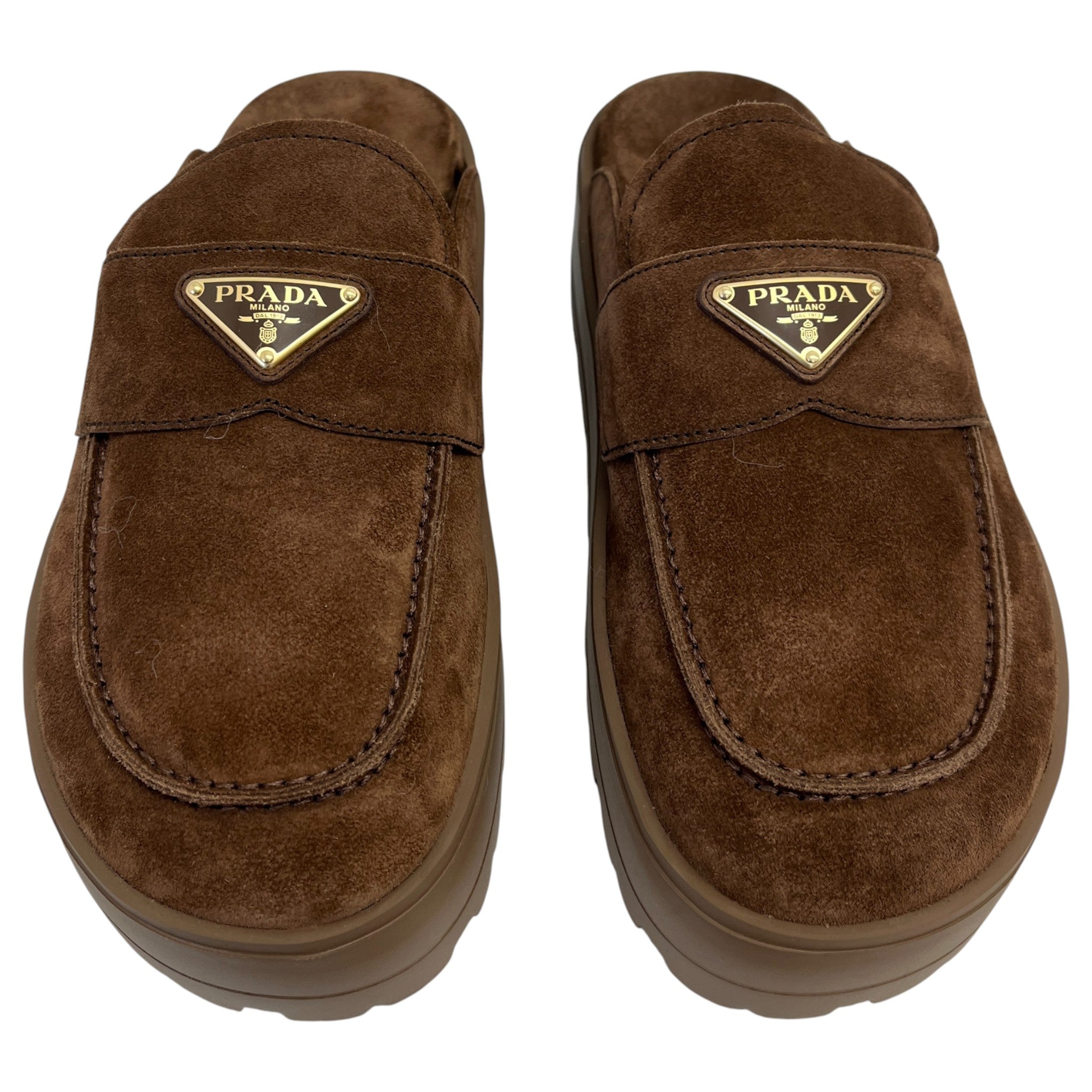 Women's Plaque Logo Flatform Mules Brown Size EU 39.5 / UK 6.5