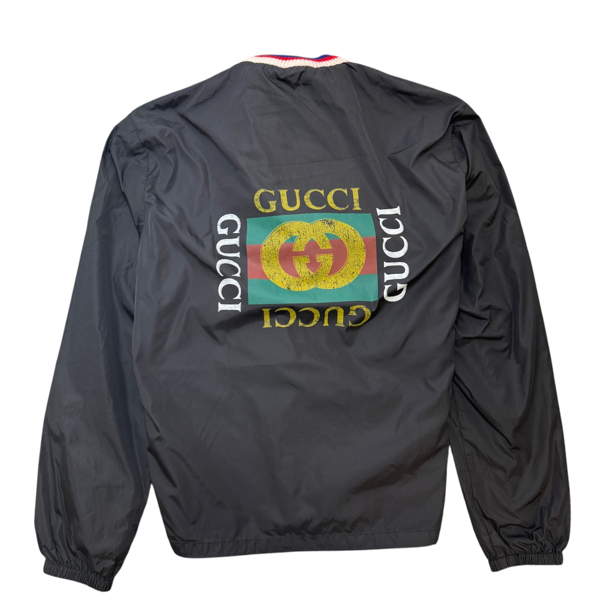 Men's Distressed Logo Print Windbreaker Black Size IT 48 / M