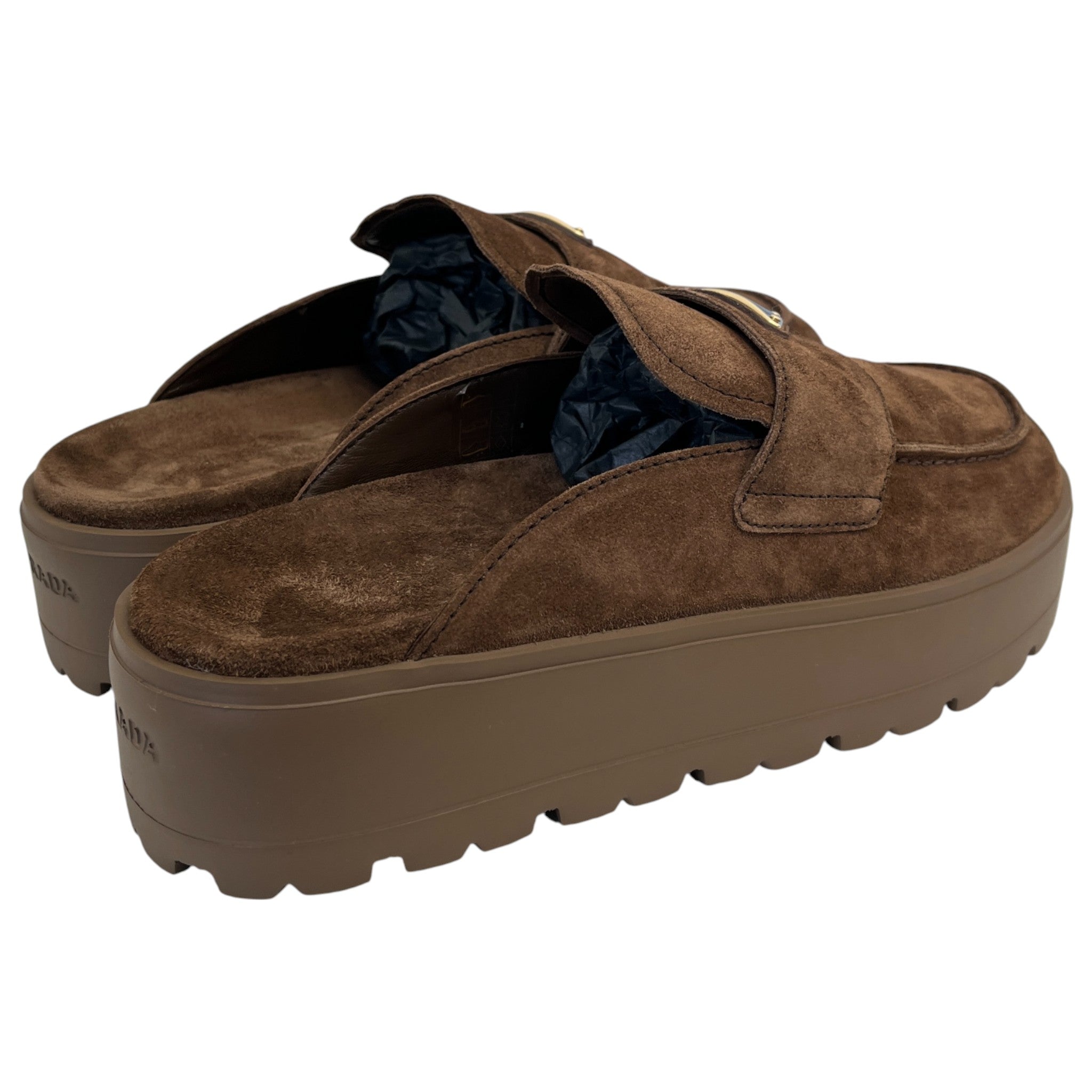 Women's Plaque Logo Flatform Mules Brown Size EU 39.5 / UK 6.5