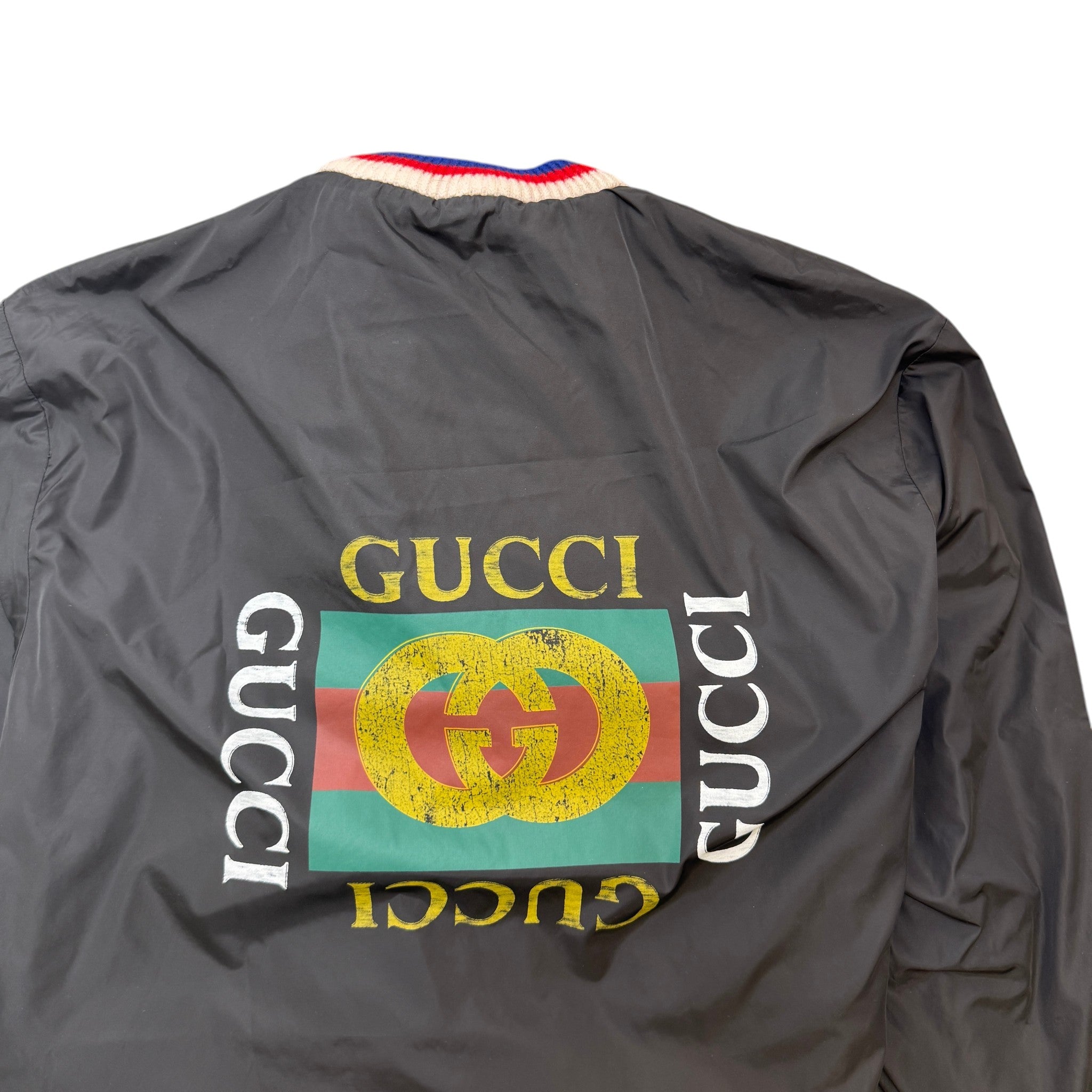 Men's Distressed Logo Print Windbreaker Black Size IT 48 / M