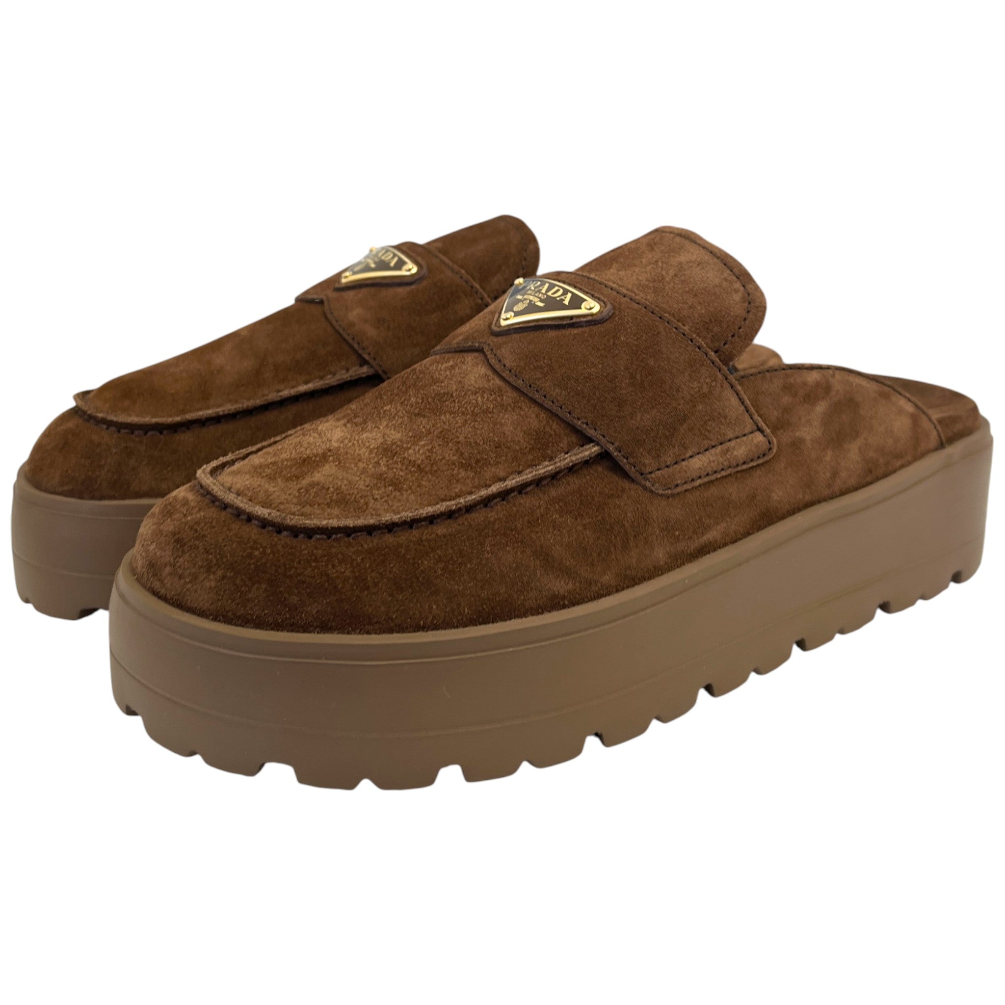 Women's Plaque Logo Flatform Mules Brown Size EU 39.5 / UK 6.5