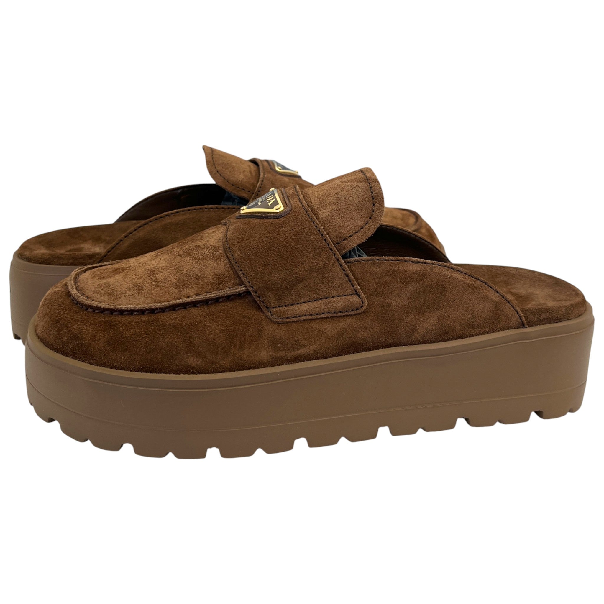 Women's Plaque Logo Flatform Mules Brown Size EU 39.5 / UK 6.5