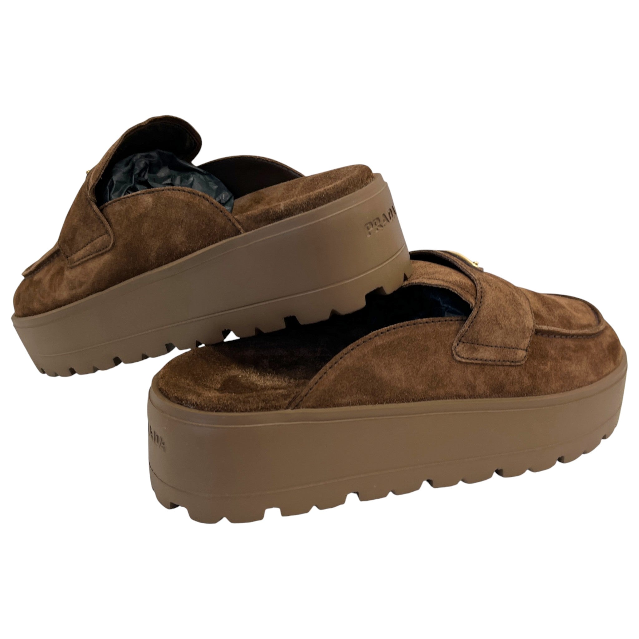 Women's Plaque Logo Flatform Mules Brown Size EU 39.5 / UK 6.5