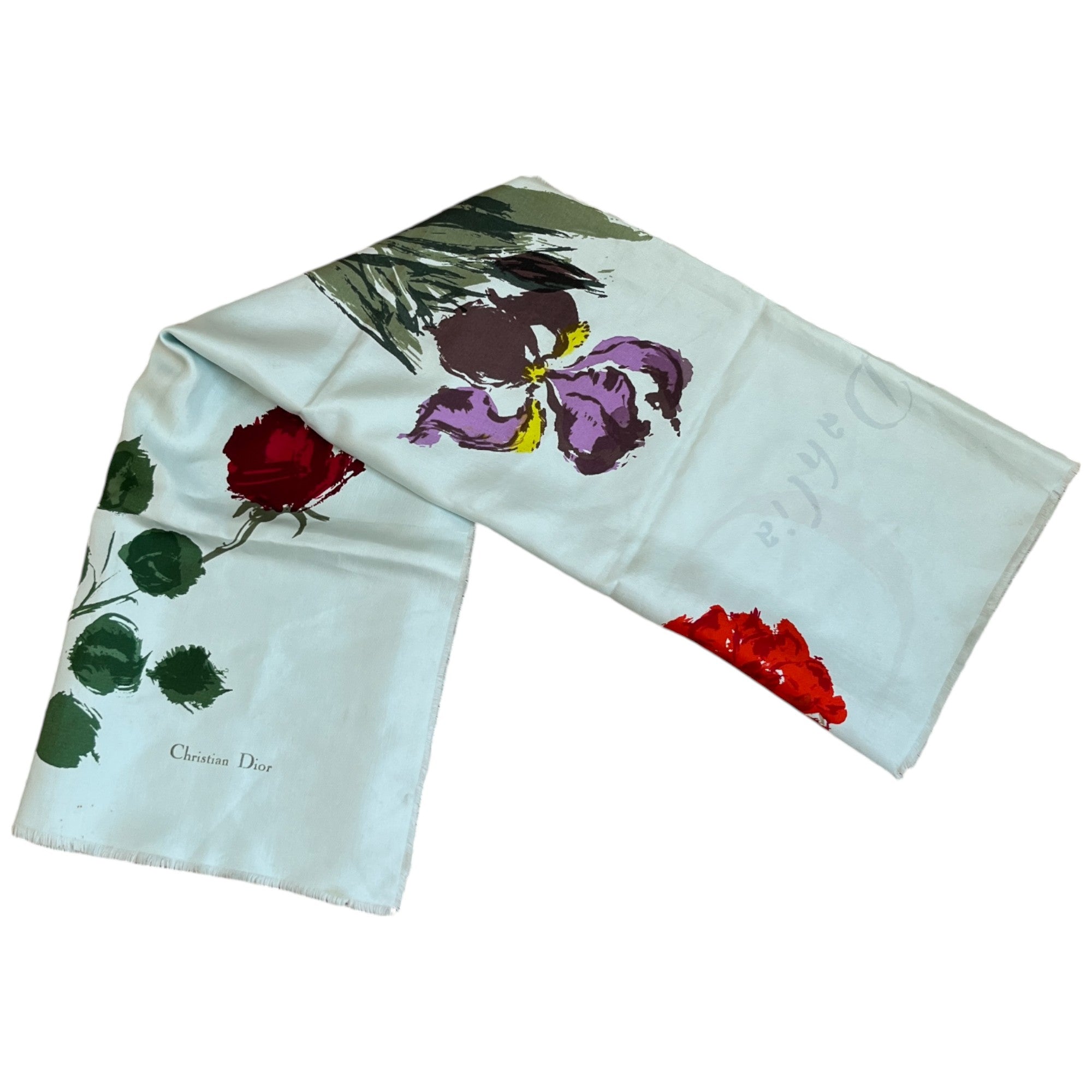 Women's Floral Silk Scarf Blue