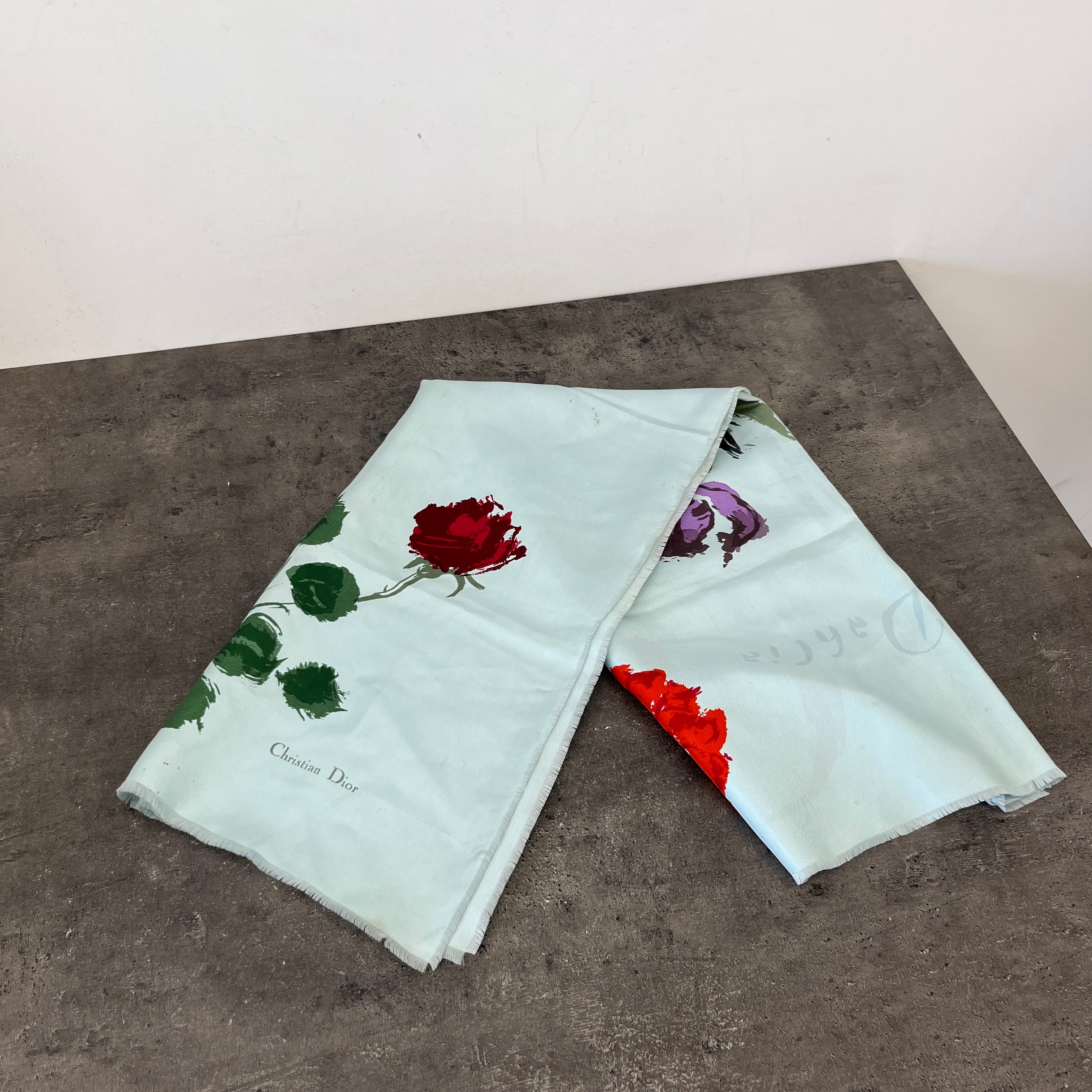 Women's Floral Silk Scarf Blue