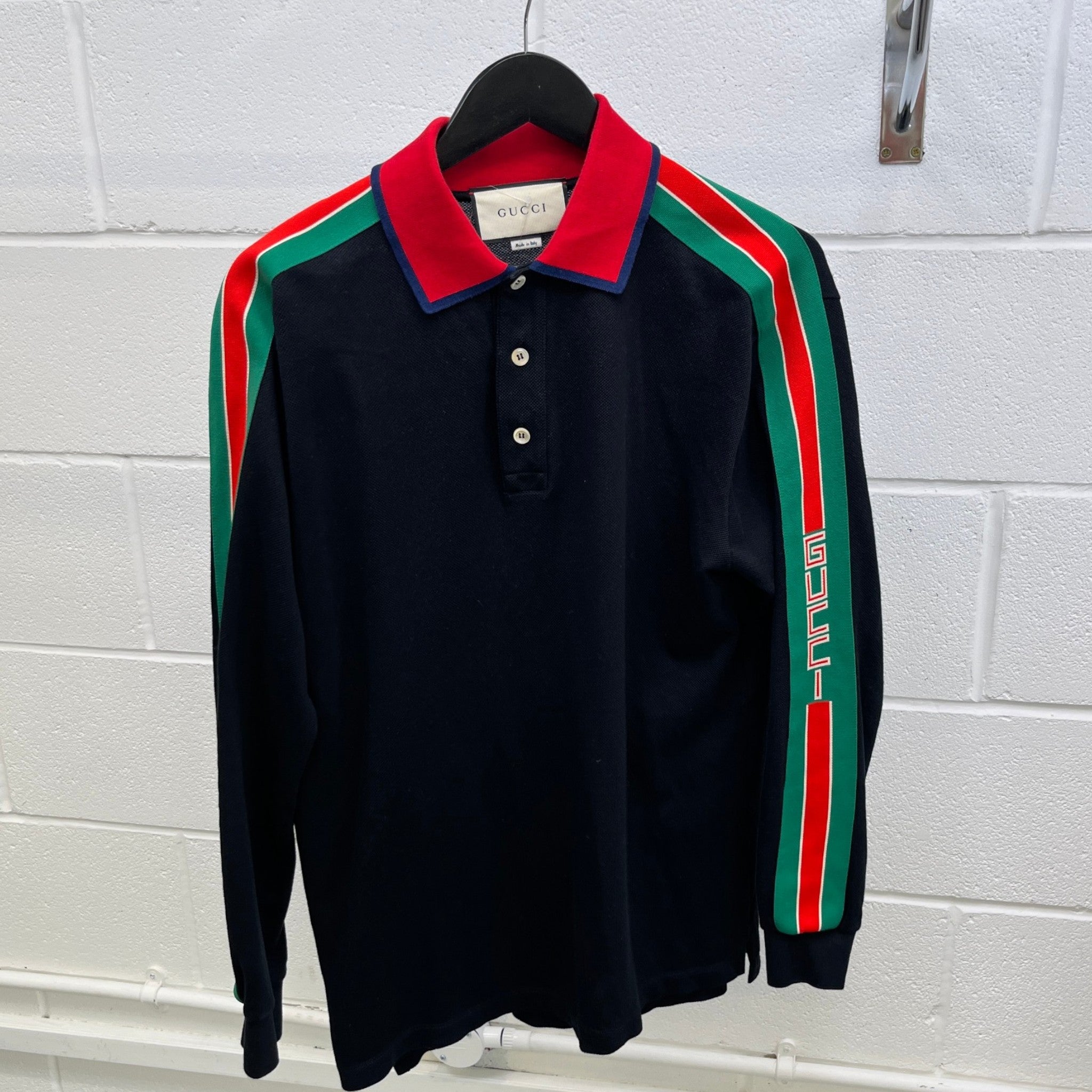 Men's Tape Logo Polo Shirt Black Size M