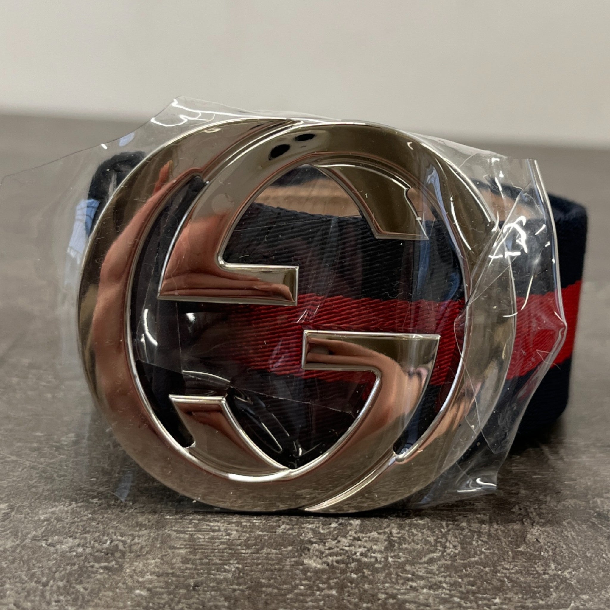 Women's Interlocking G Web Belt Navy Size 75CM / UK 6