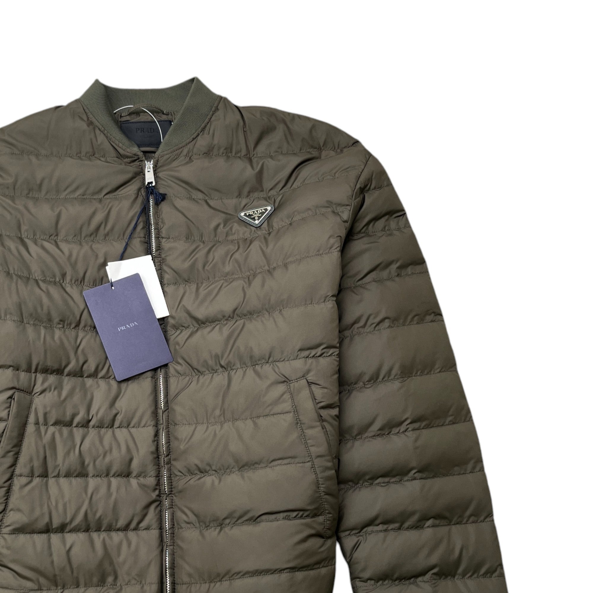 Men's Technical Fabric Plaque Logo Down Jacket Khaki Size S