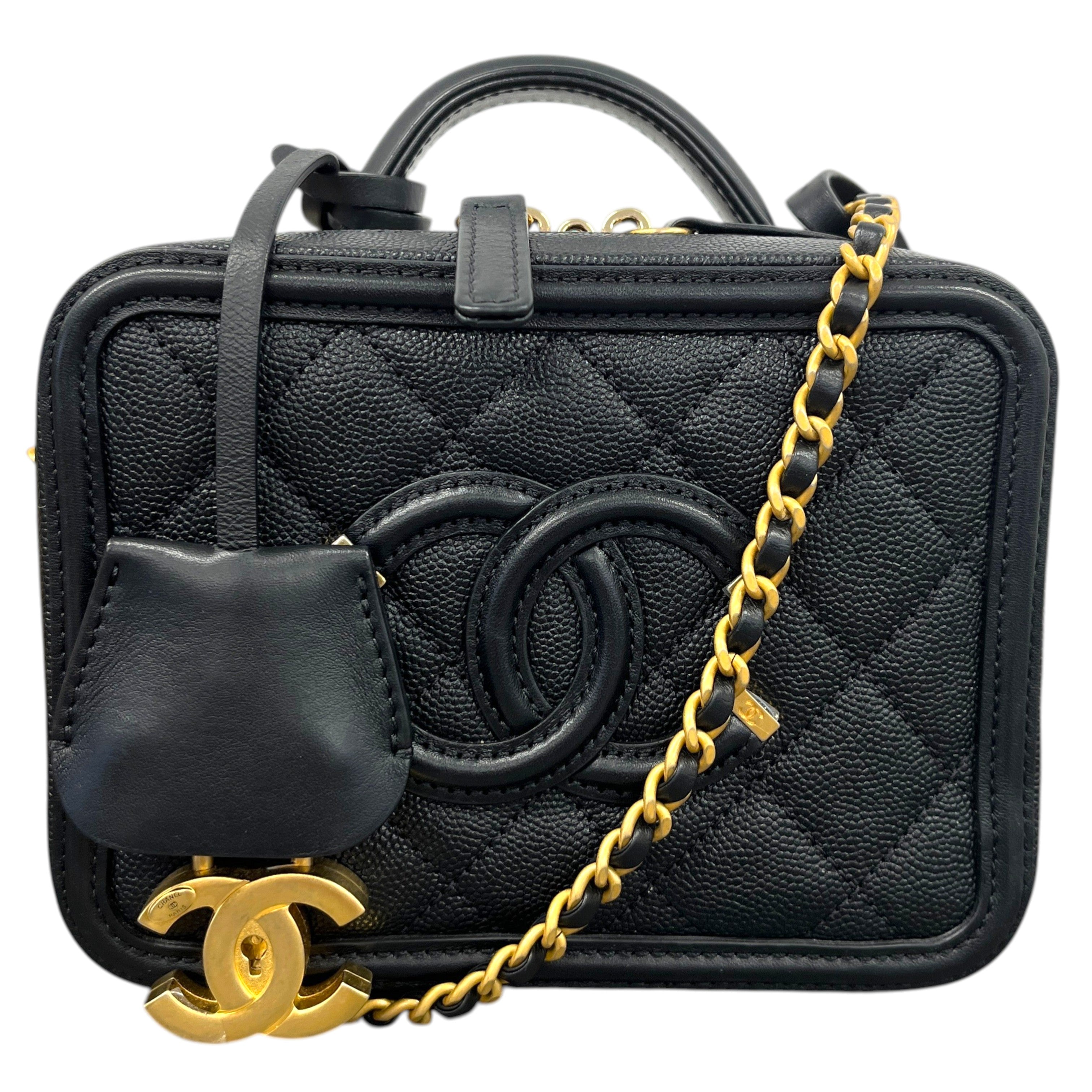 Women's Cc Filigree Vanity Case Caviar Bag Black