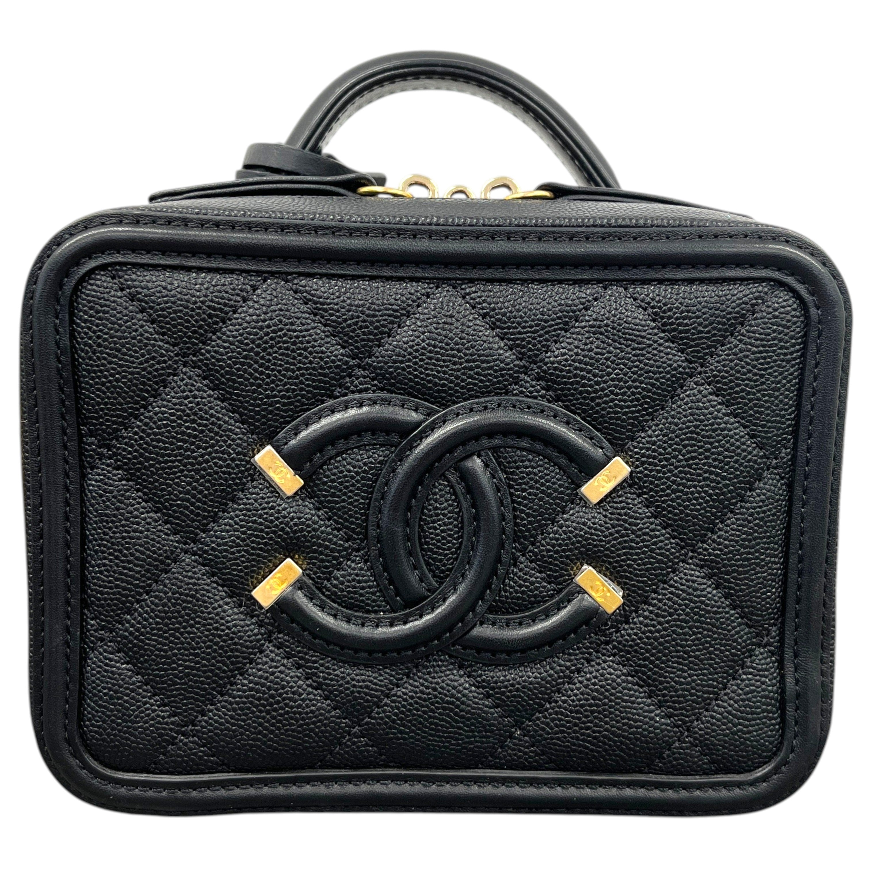 Women's Cc Filigree Vanity Case Caviar Bag Black