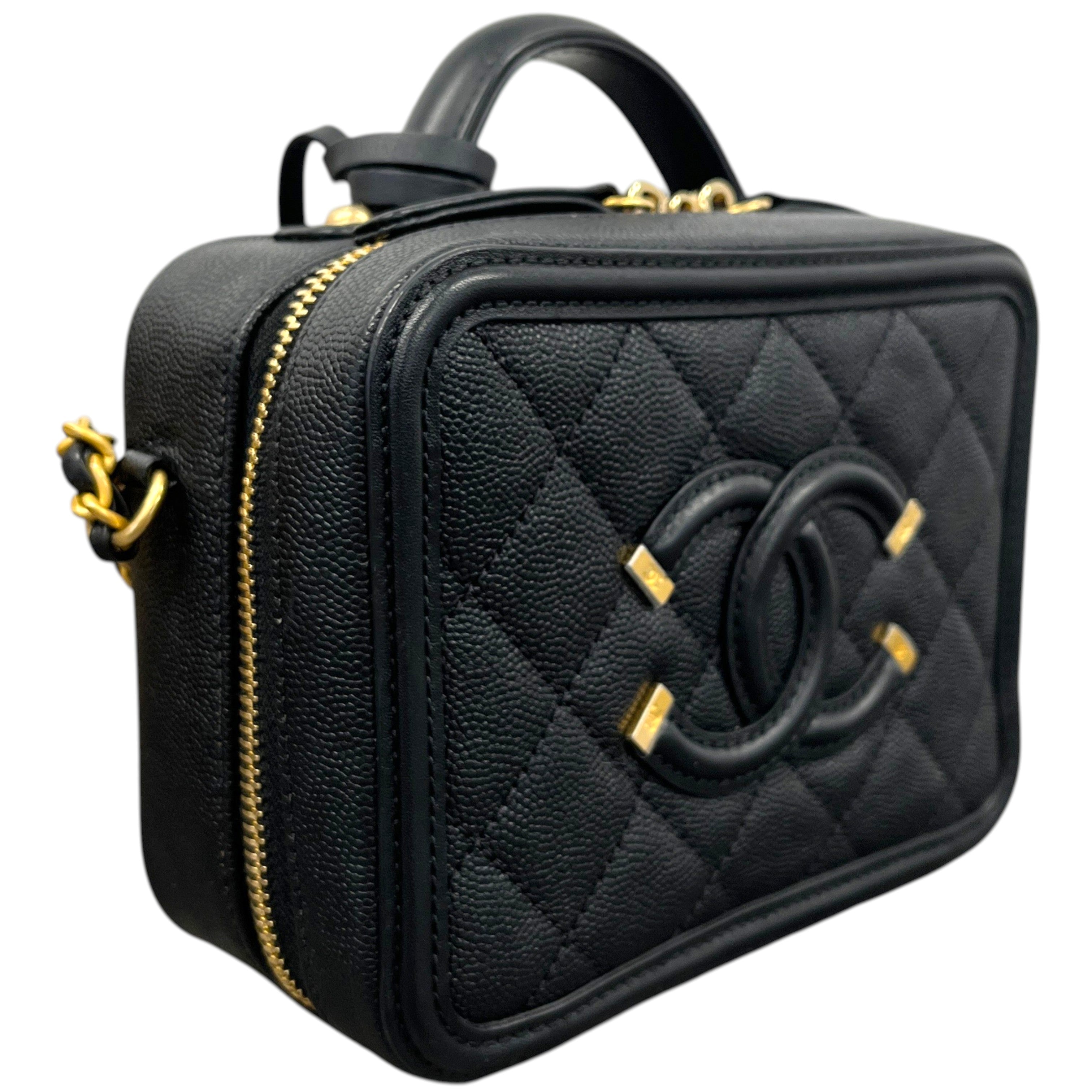 Women's Cc Filigree Vanity Case Caviar Bag Black