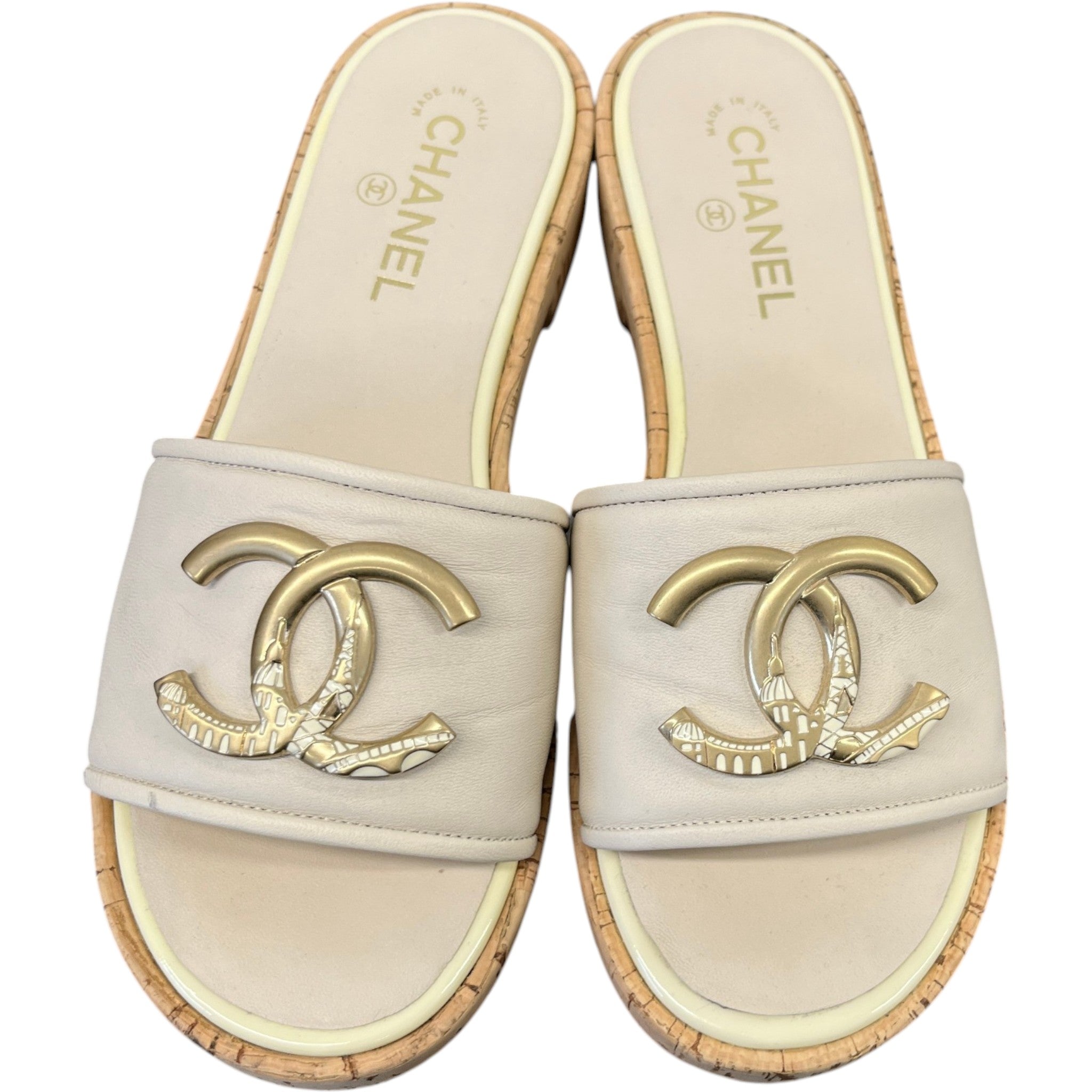 Women's Cc Logo Sandals Beige Size EU 41 / UK 8