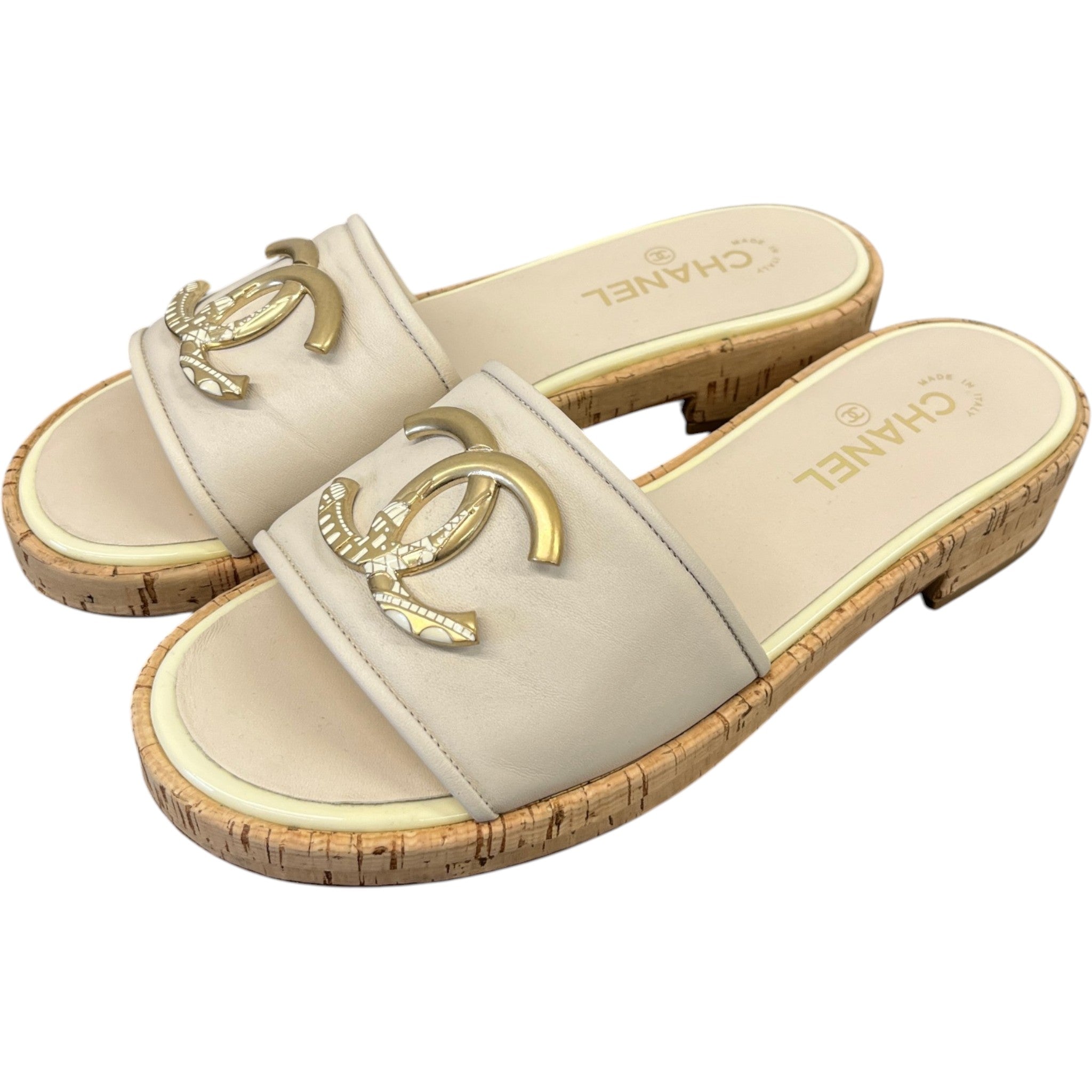 Women's Cc Logo Sandals Beige Size EU 41 / UK 8