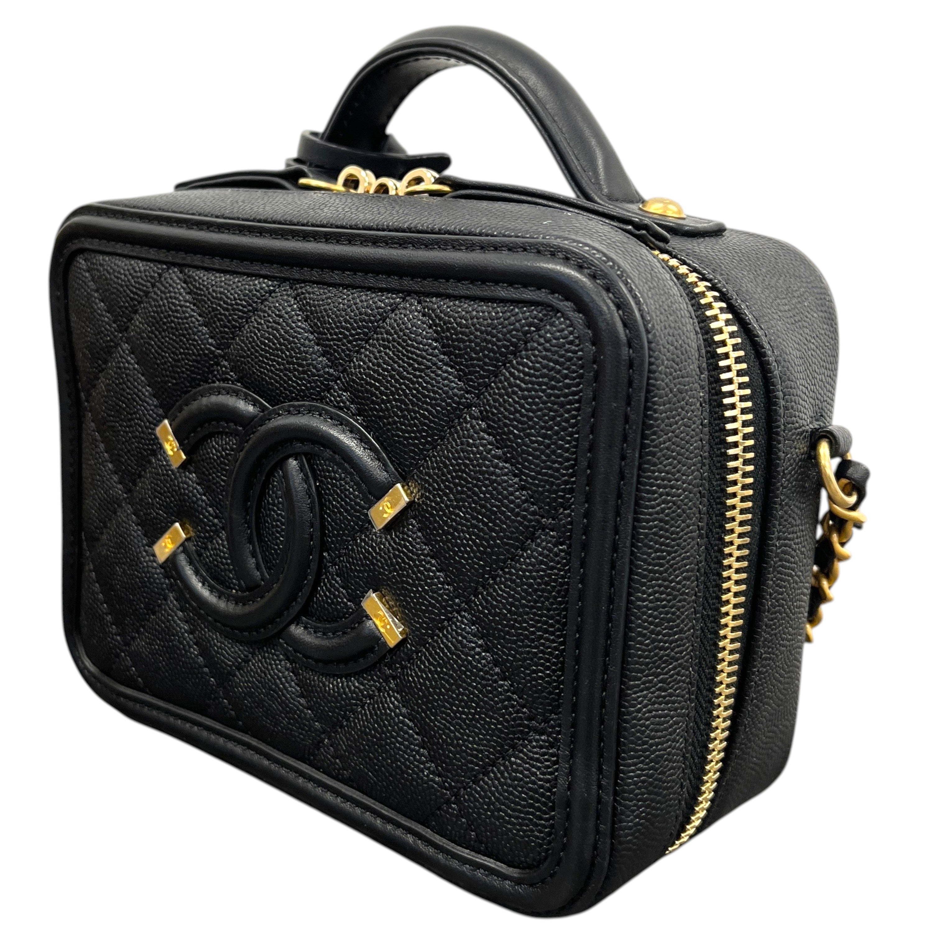 Women's Cc Filigree Vanity Case Caviar Bag Black