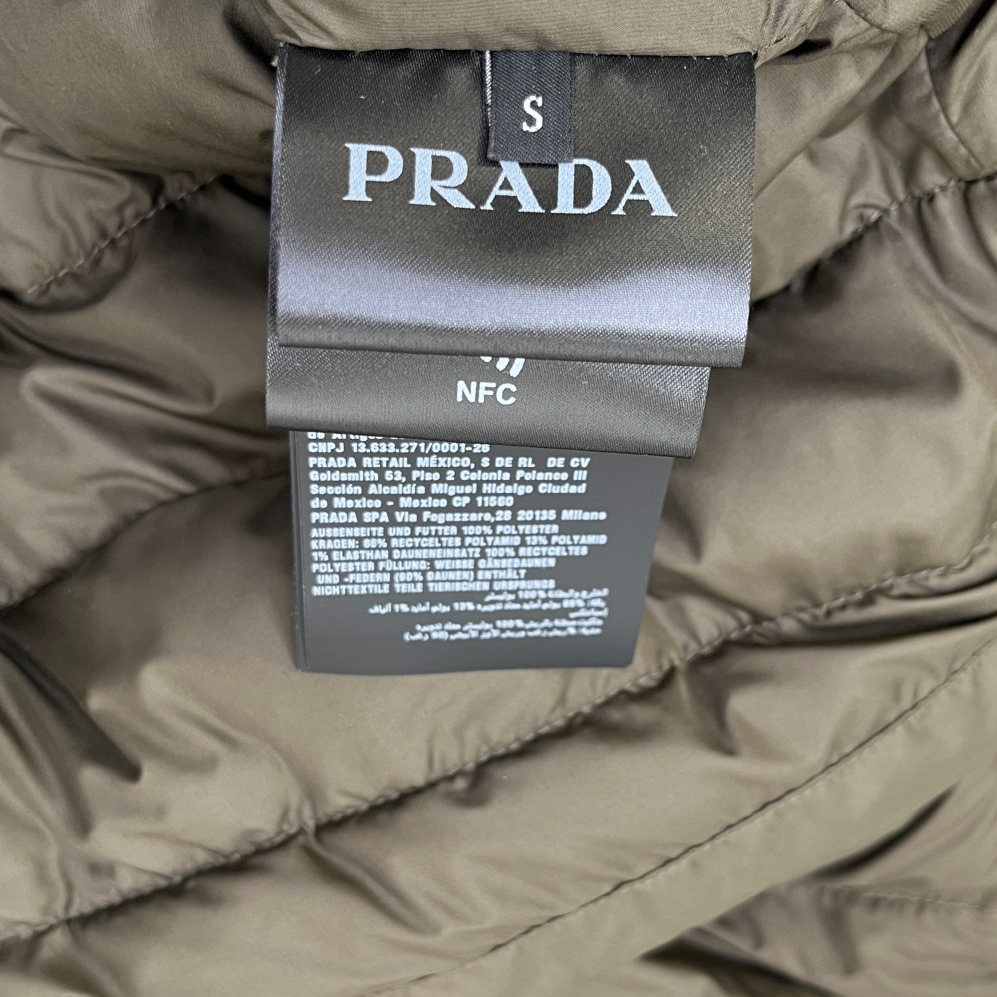 Men's Technical Fabric Plaque Logo Down Jacket Khaki Size S