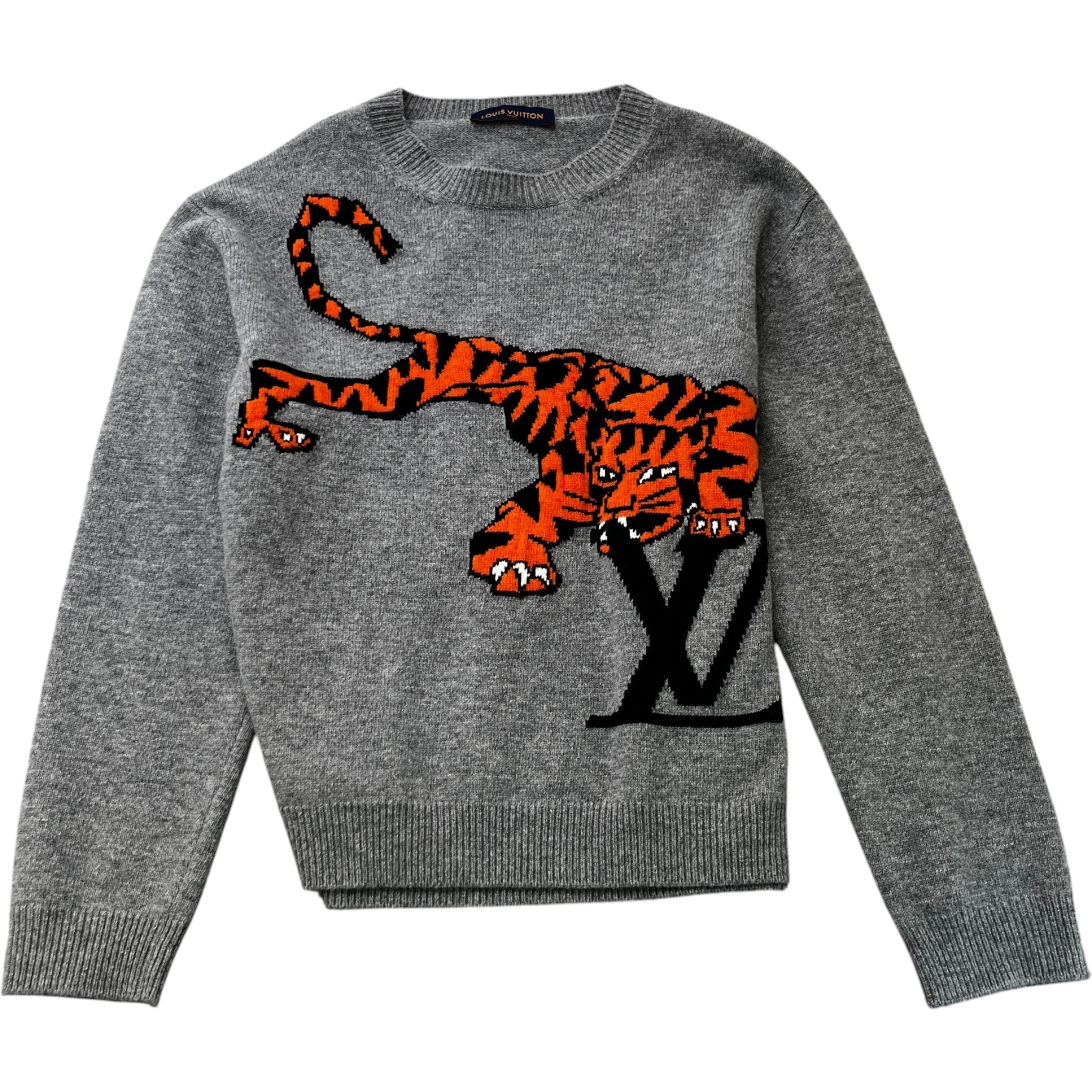 Men's Tiger Intarsia Jumper Grey Size L