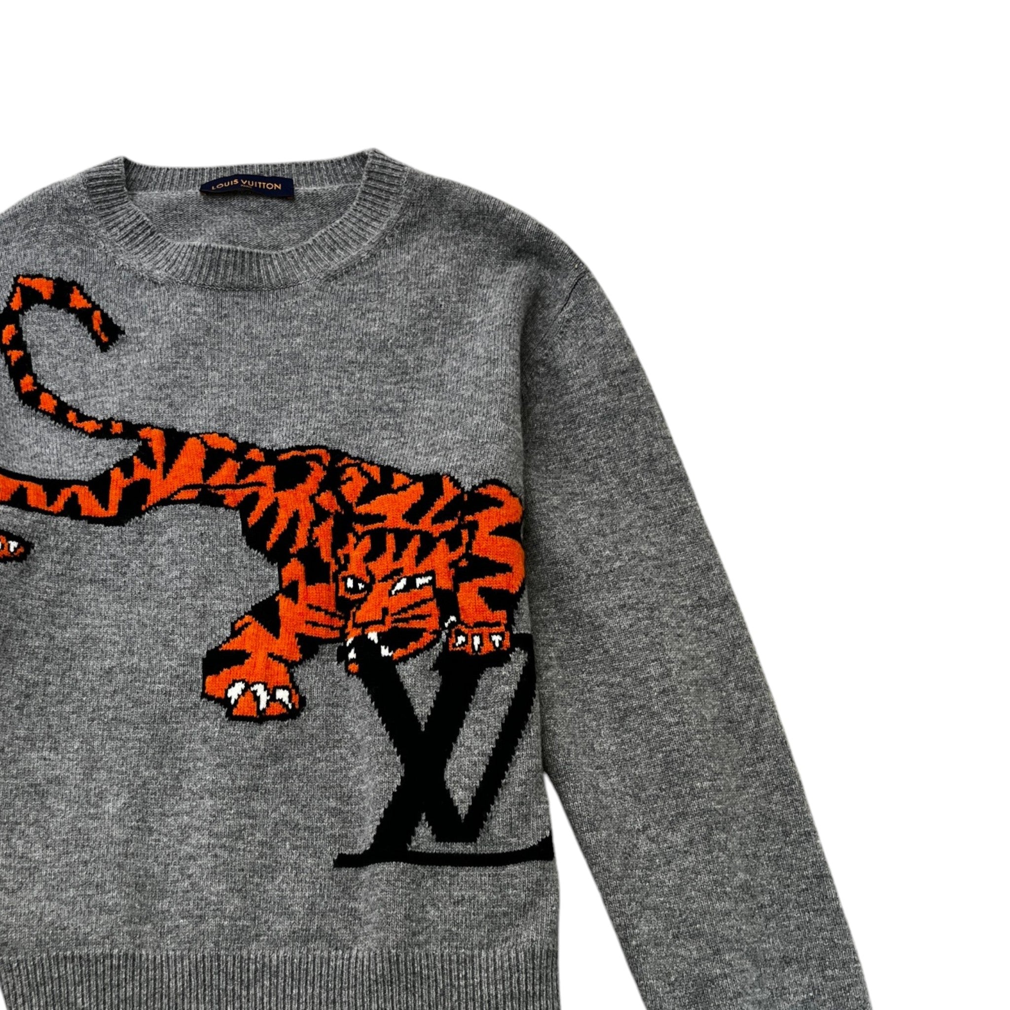 Men's Tiger Intarsia Jumper Grey Size L