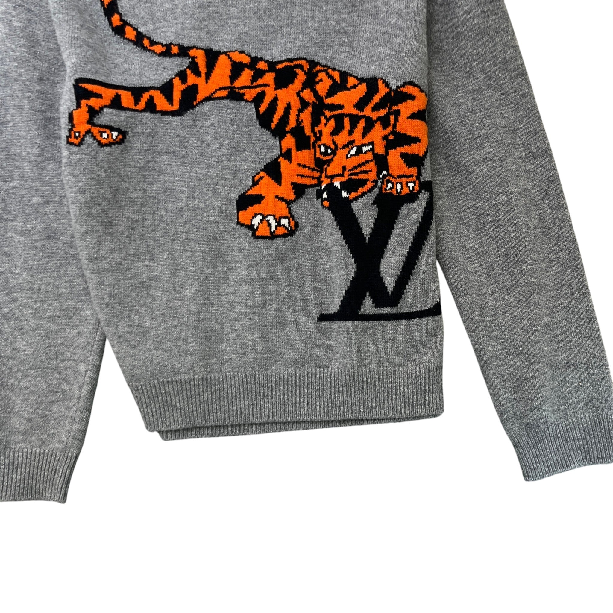 Men's Tiger Intarsia Jumper Grey Size L