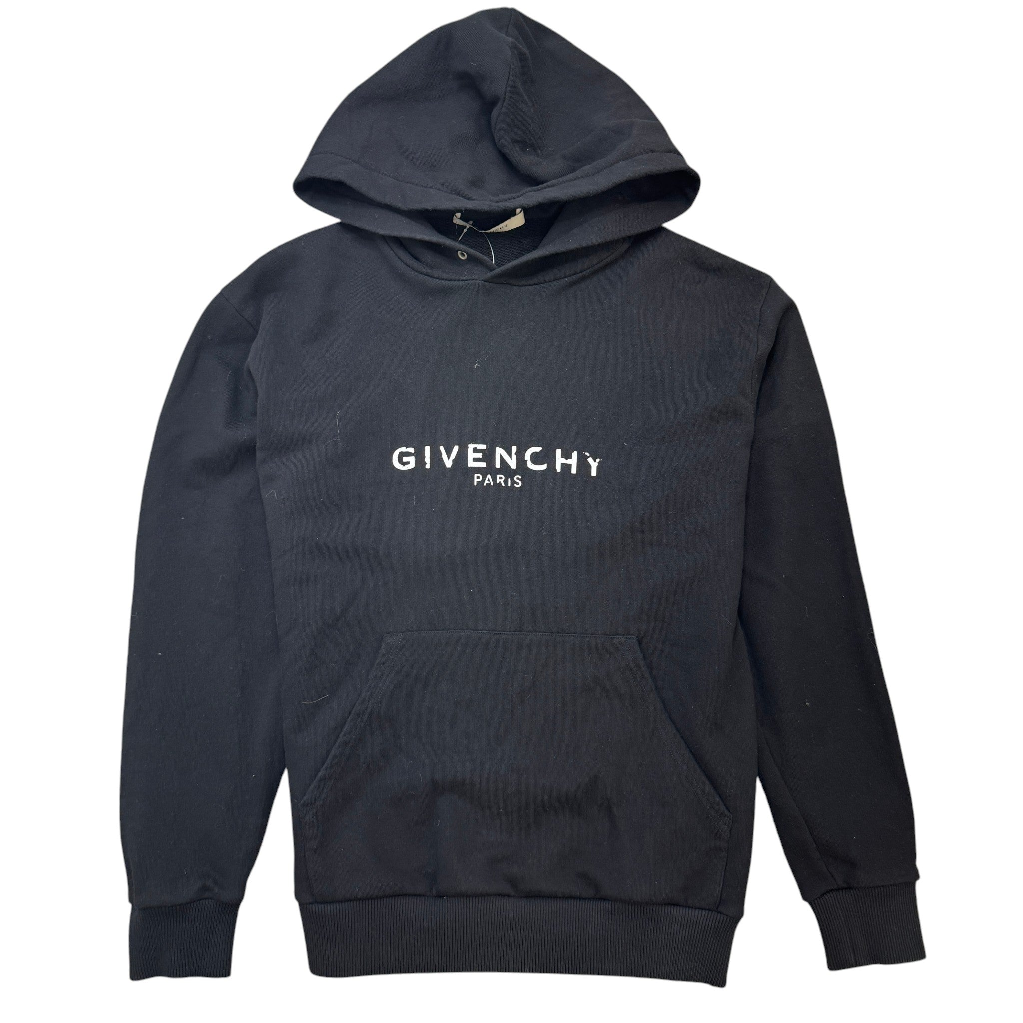 Men's Distressed Logo Print Hoodie Black Size XS