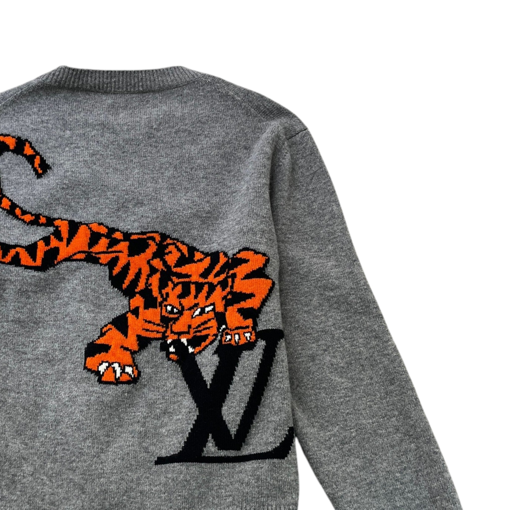 Men's Tiger Intarsia Jumper Grey Size L