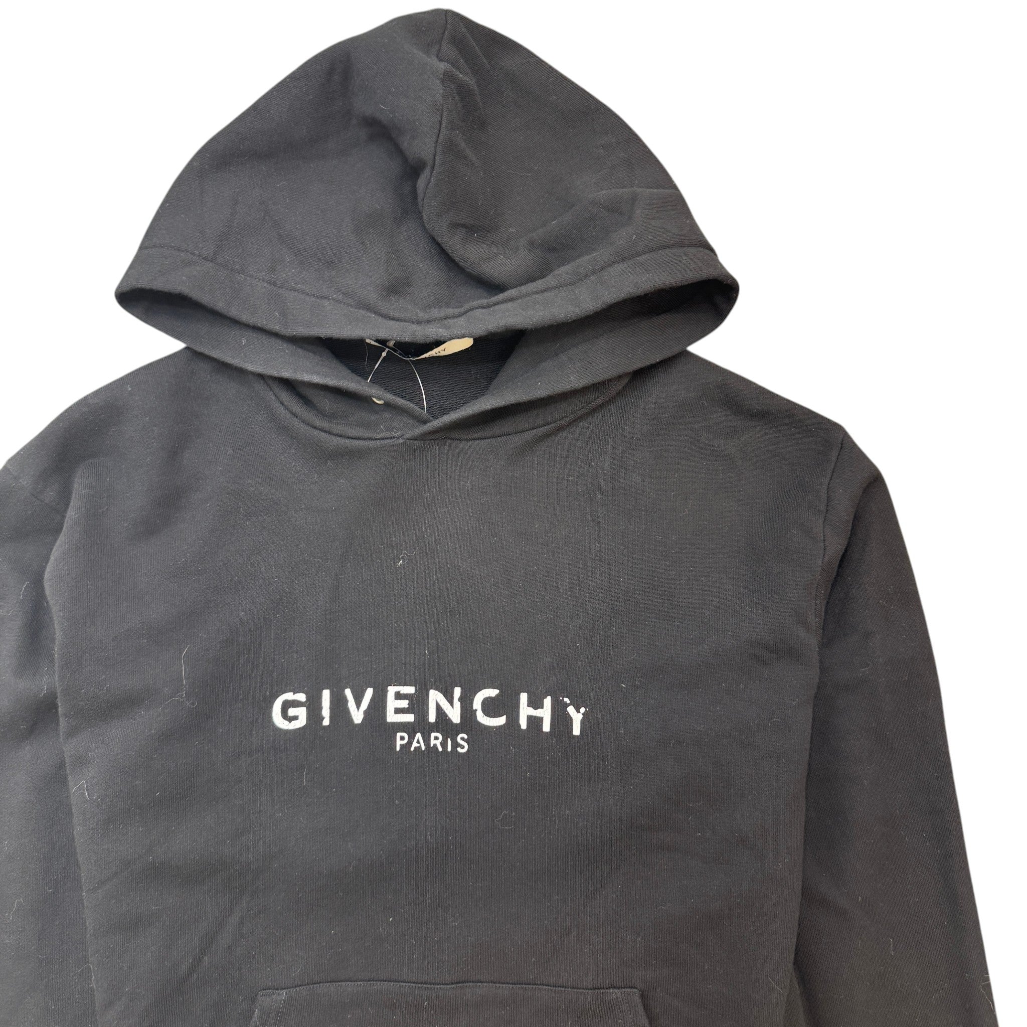 Men's Distressed Logo Print Hoodie Black Size XS