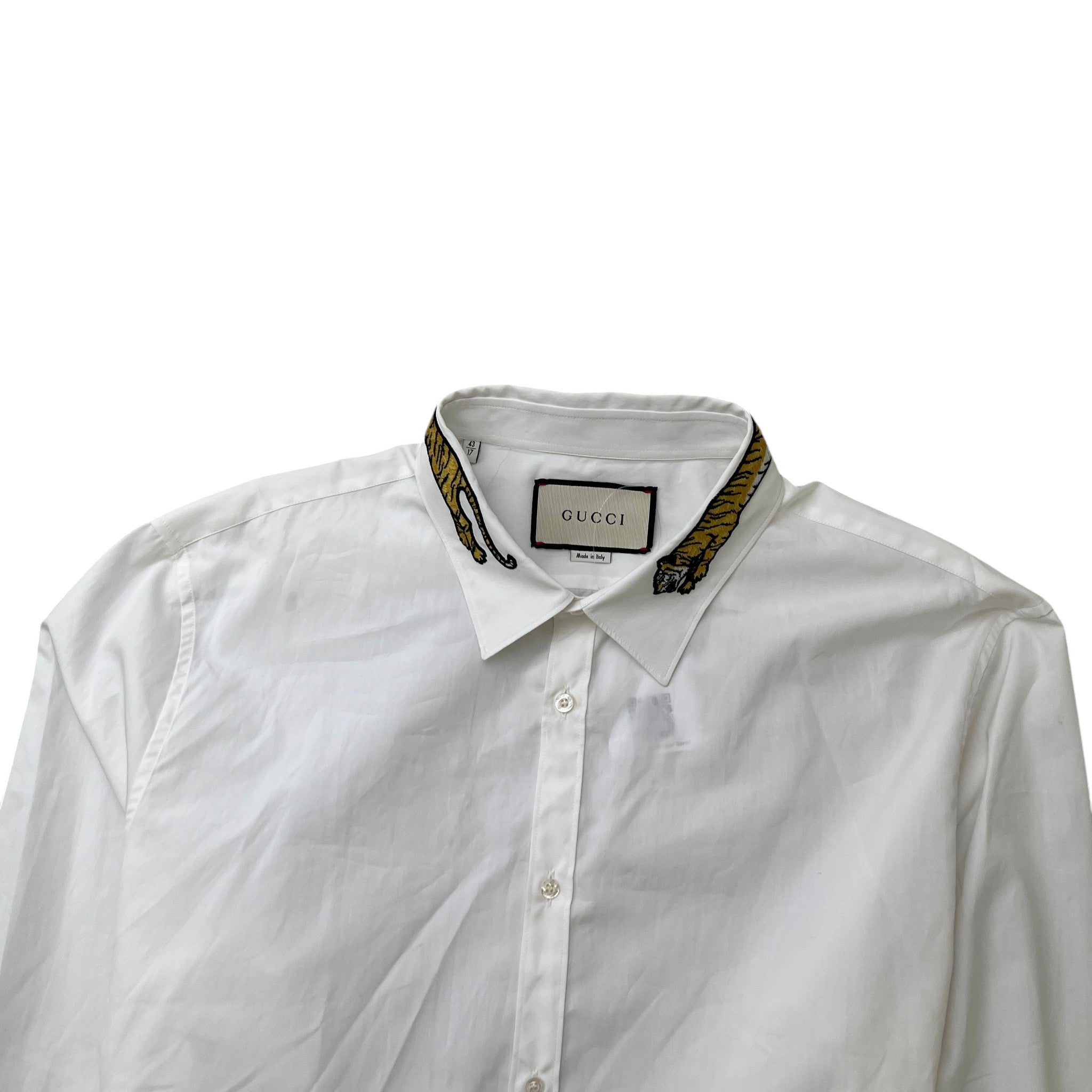 Men's Tiger Patch Collar Long Sleeve Shirt White Size XL