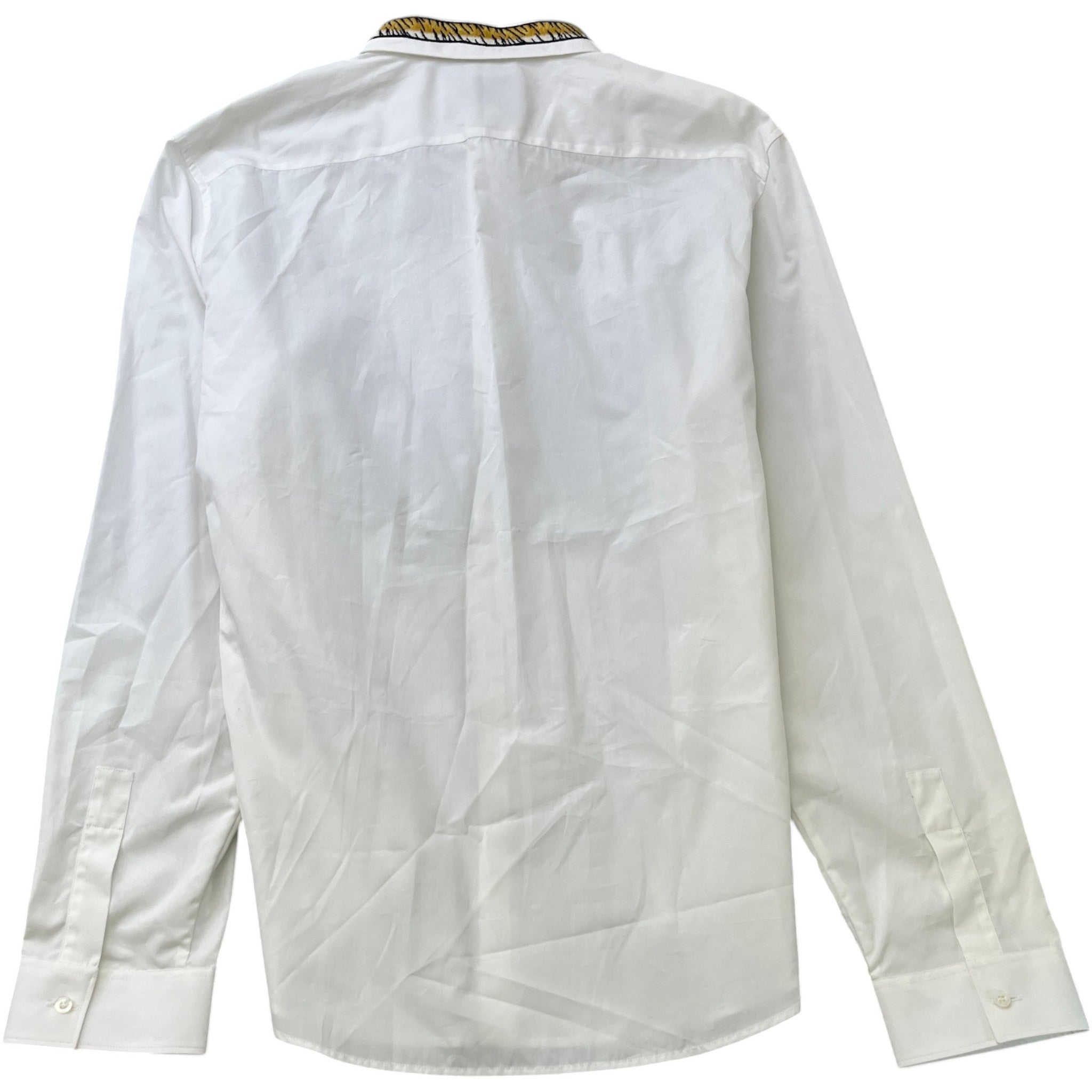 Men's Tiger Patch Collar Long Sleeve Shirt White Size XL