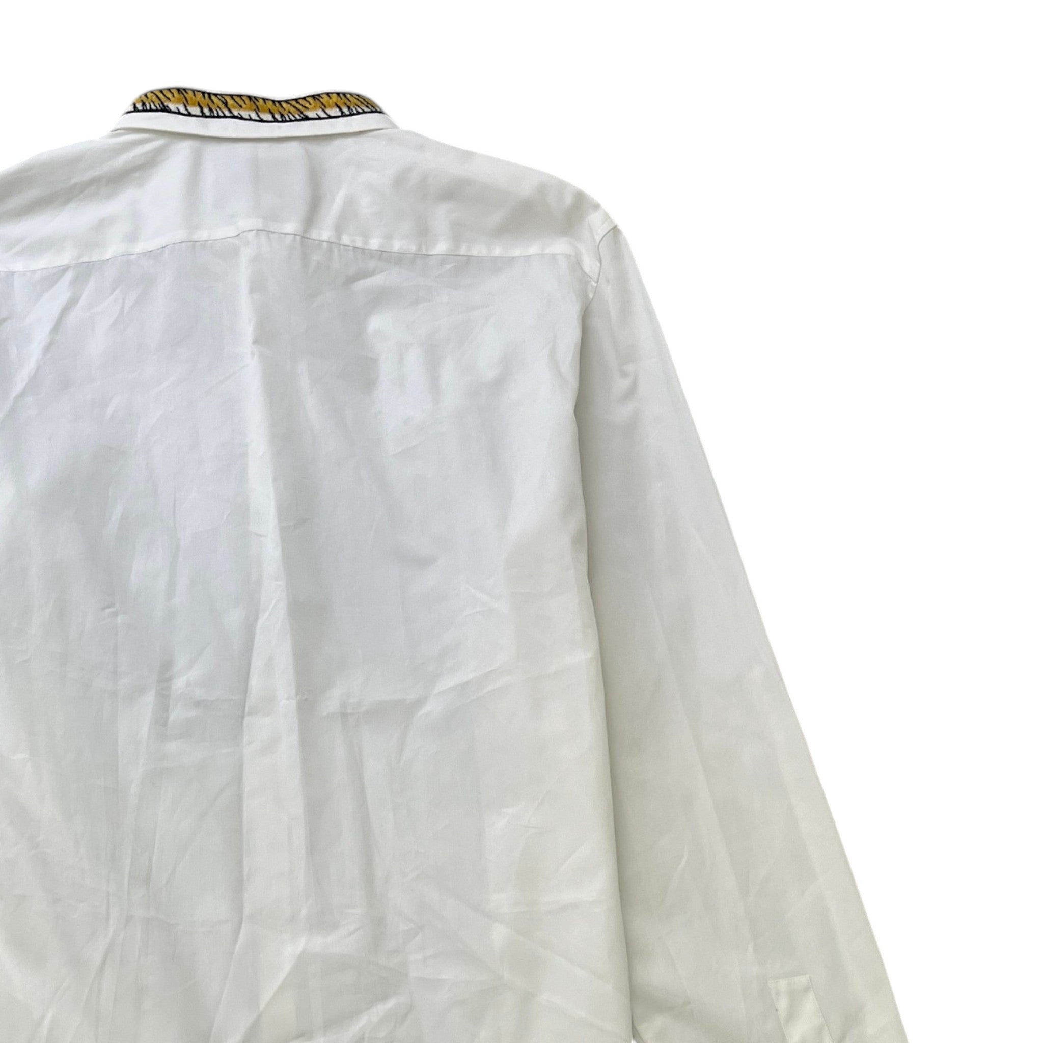 Men's Tiger Patch Collar Long Sleeve Shirt White Size XL