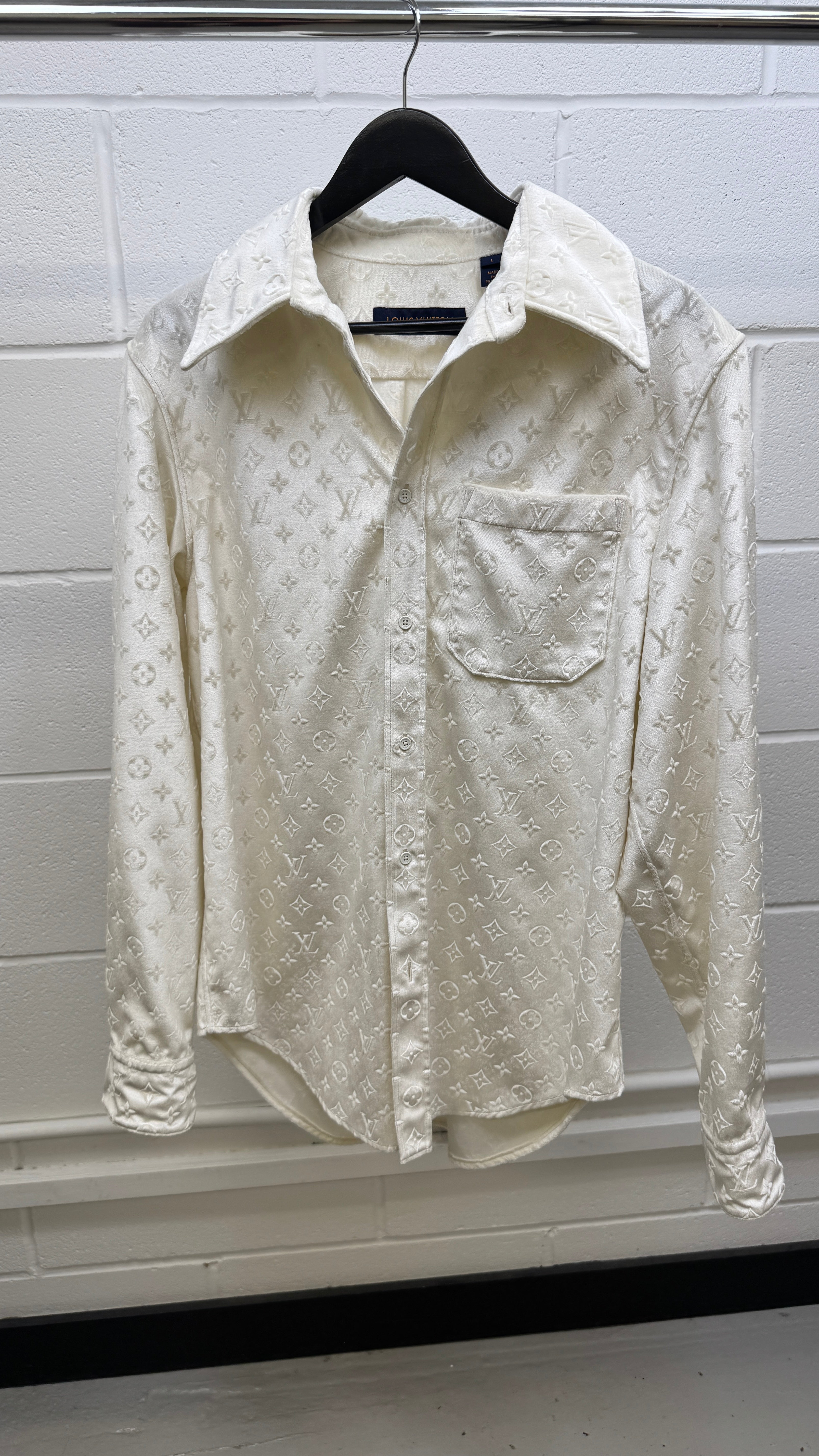 Men's Monogram Long Sleeve Shirt Cream Size L