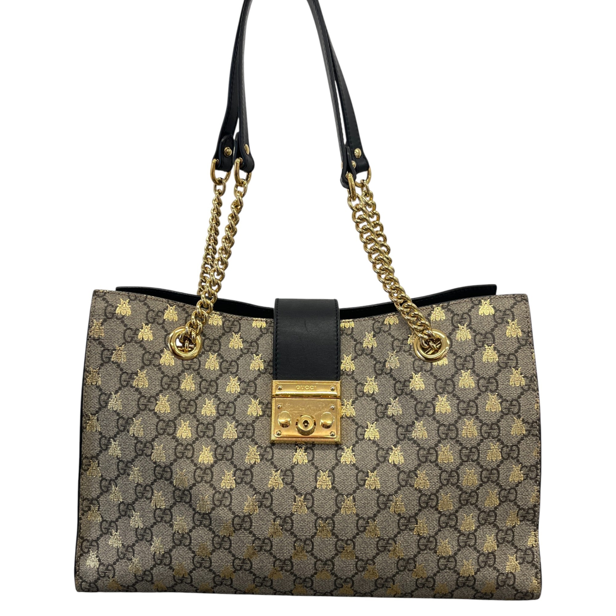 Women's Padlock Gg Supreme Bee Tote Bag Black