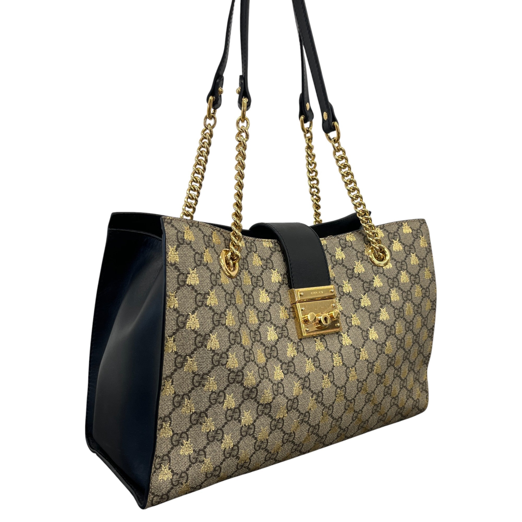Women's Padlock Gg Supreme Bee Tote Bag Black
