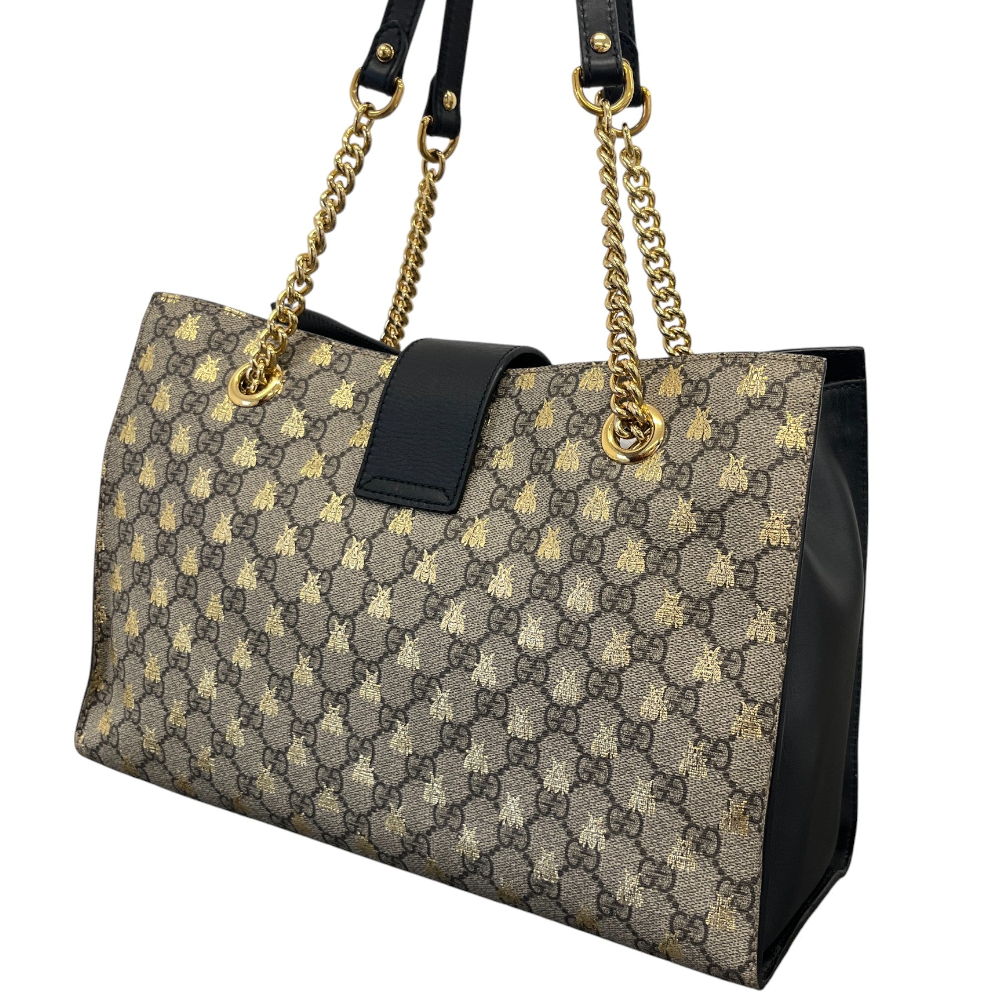 Women's Padlock Gg Supreme Bee Tote Bag Black