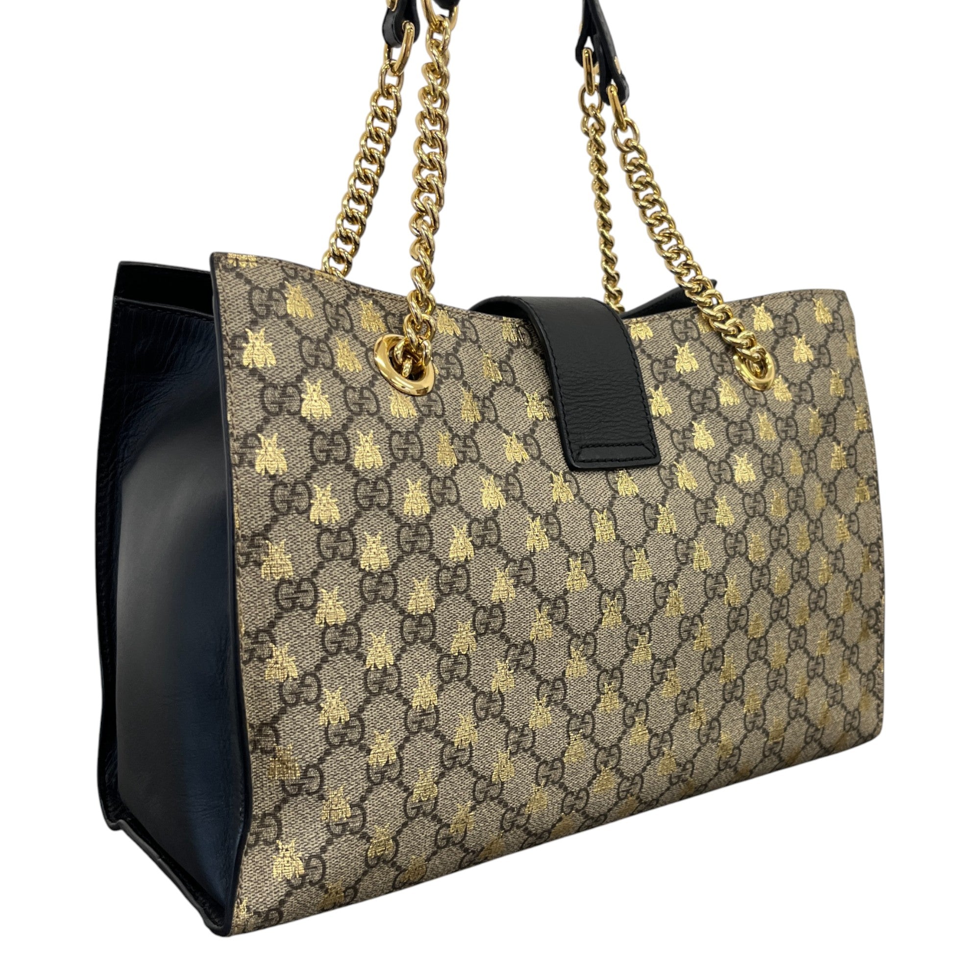 Women's Padlock Gg Supreme Bee Tote Bag Black