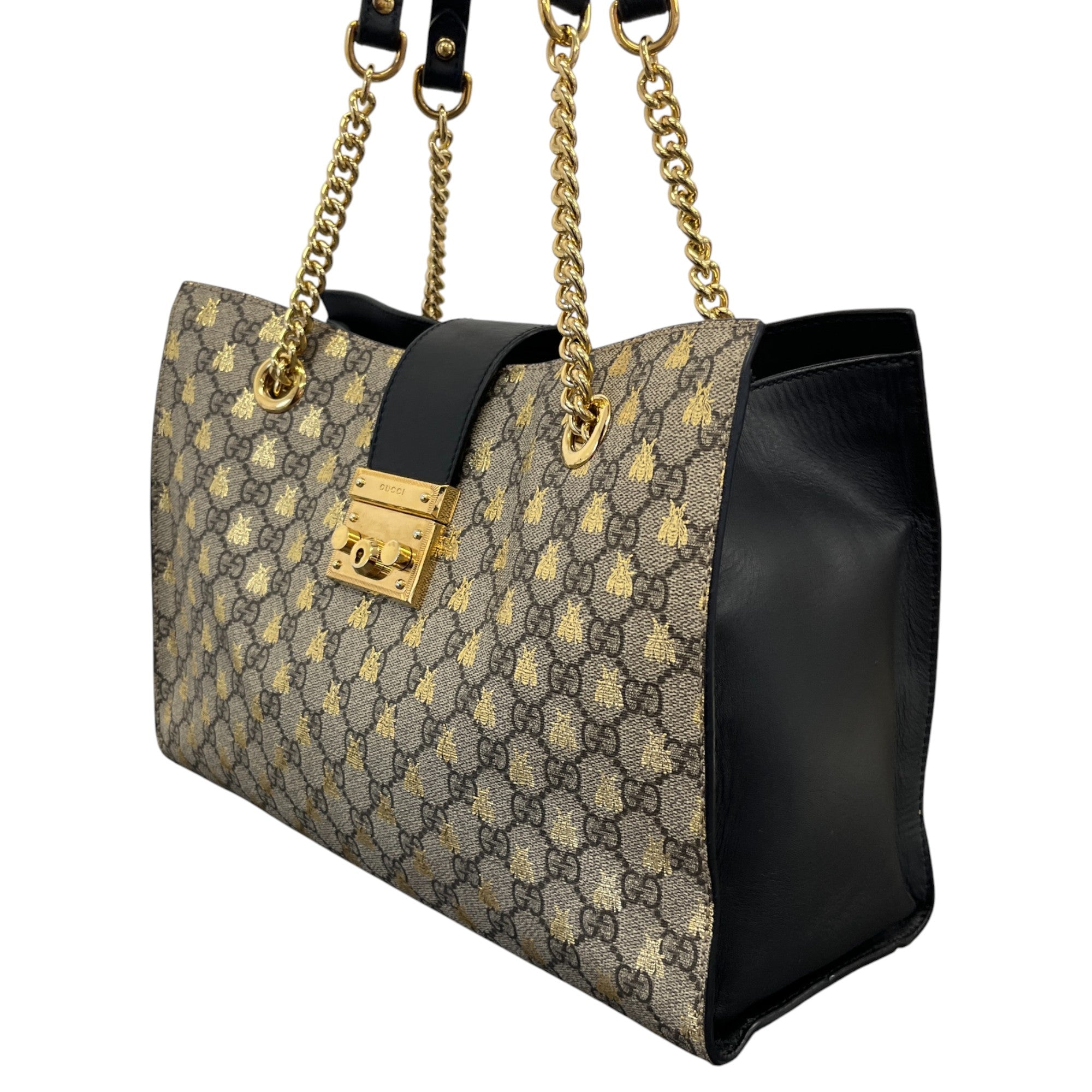Women's Padlock Gg Supreme Bee Tote Bag Black