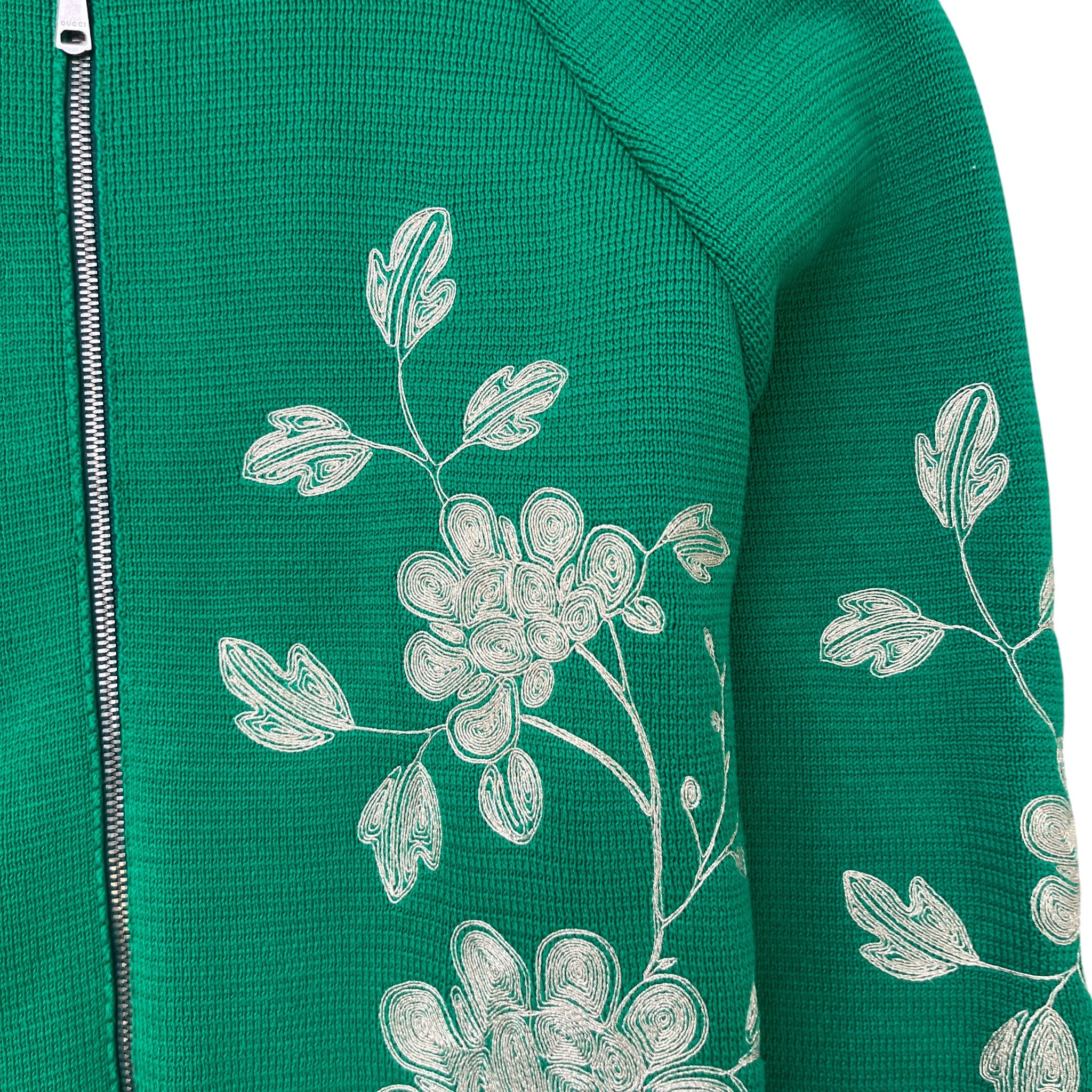 Men's Embroidered Floral Bomber Jacket Green Size S