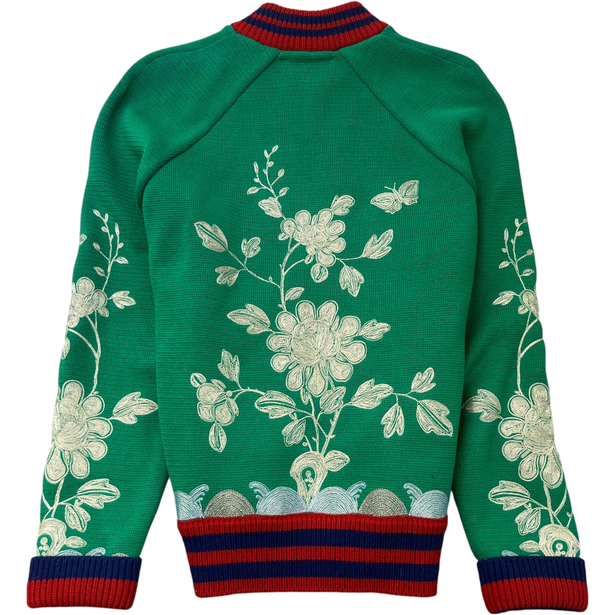 Men's Embroidered Floral Bomber Jacket Green Size S