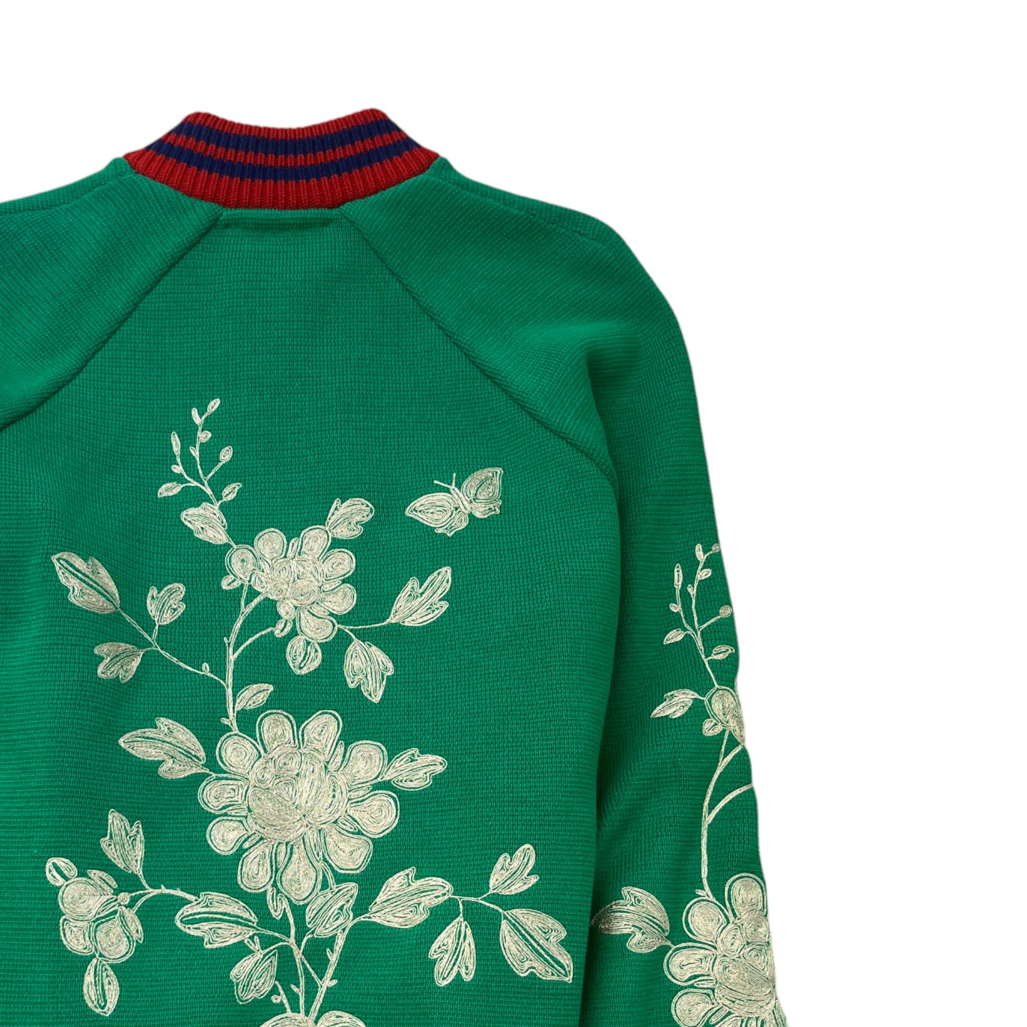 Men's Embroidered Floral Bomber Jacket Green Size S