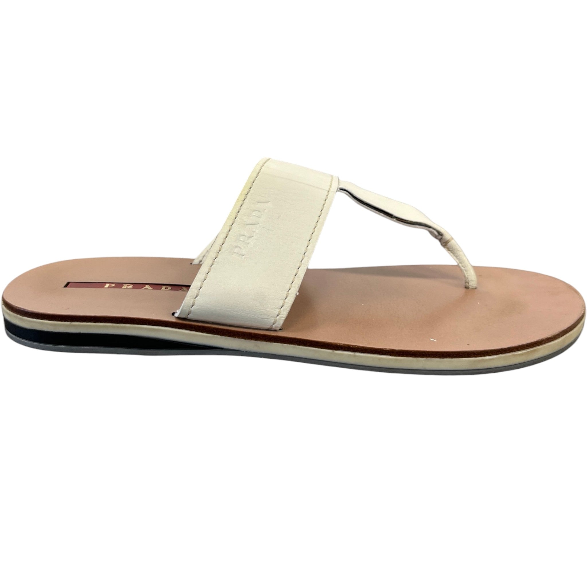 Women's Logo Embossed Sandals Cream Size EU 36 / UK 3